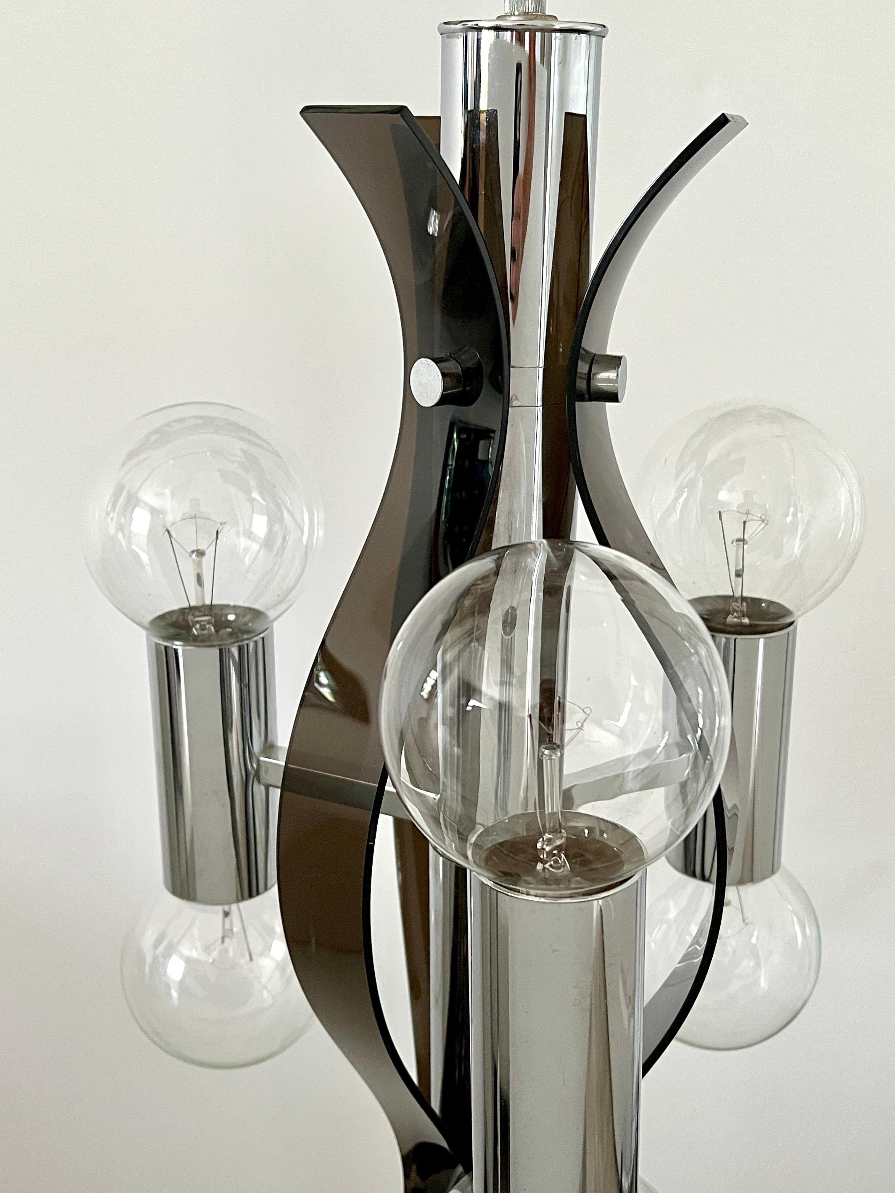 Hand-Crafted Sculptural Chandelier in Chrome and Smoked Lucite, Robert Sonneman, c. 1970's For Sale
