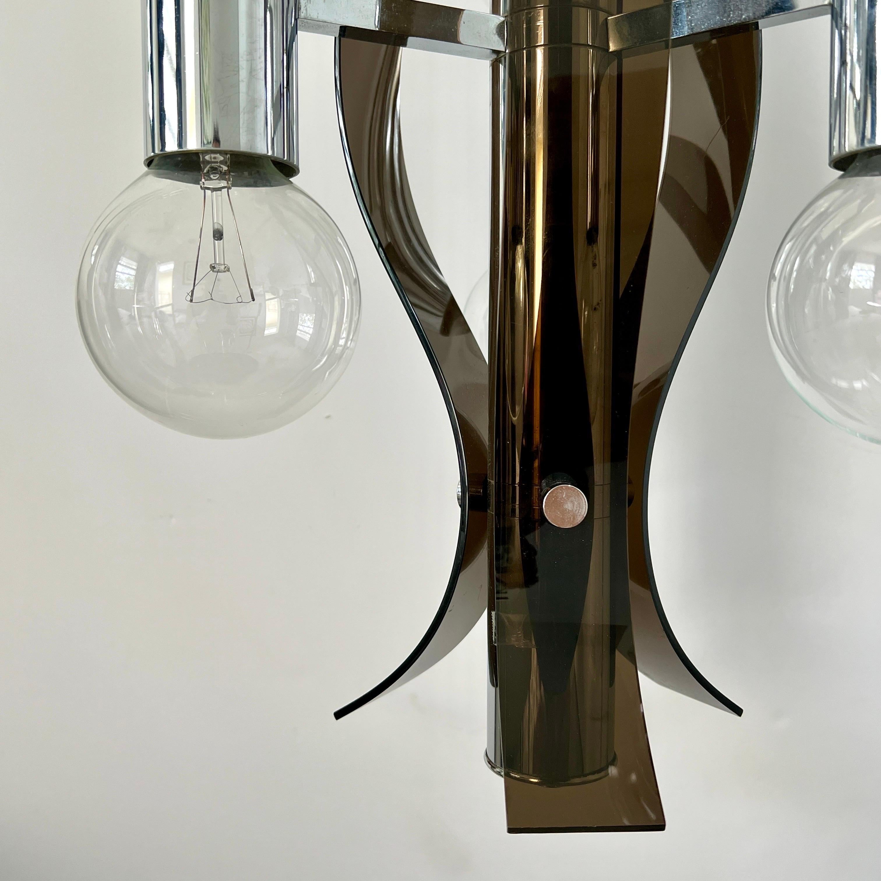 Sculptural Chandelier in Chrome and Smoked Lucite, Robert Sonneman, c. 1970's For Sale 1
