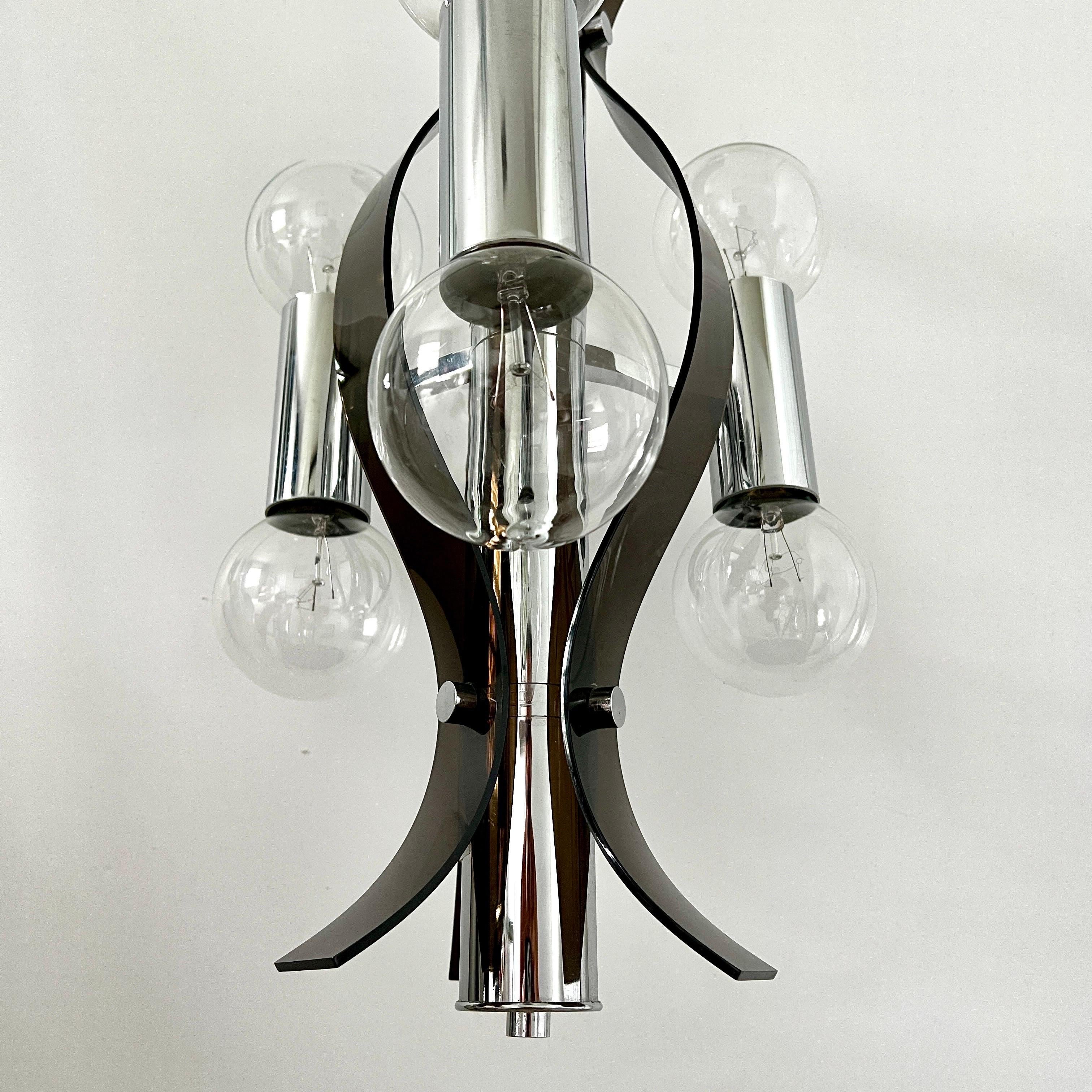 Sculptural Chandelier in Chrome and Smoked Lucite, Robert Sonneman, c. 1970's For Sale 2