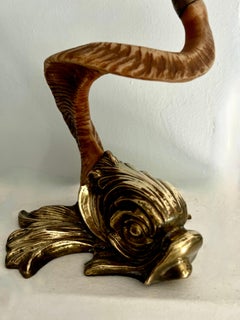 Sculptural Chapman Dolphin with Brass Head Antler Tail Brass Bookend