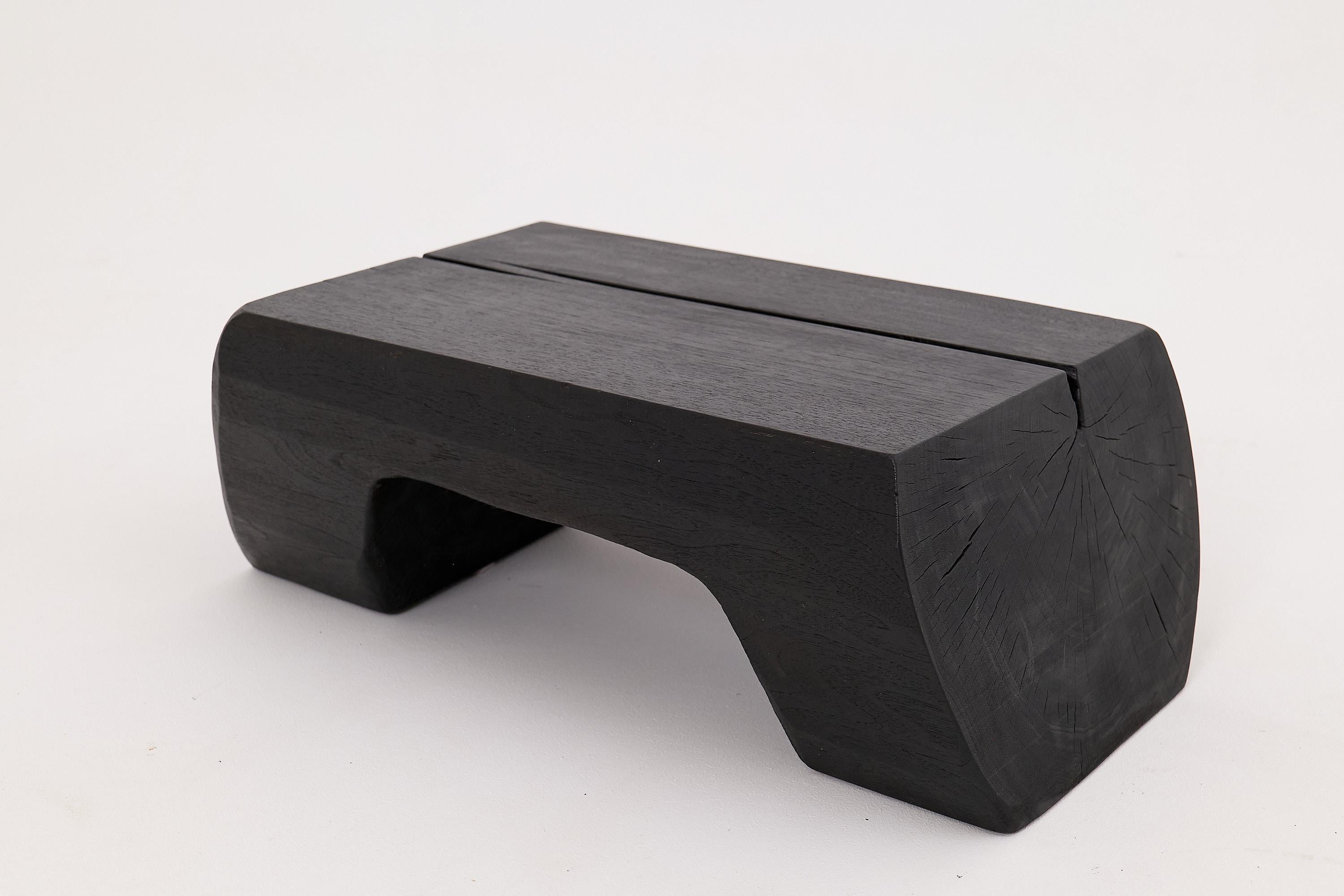 Sculptural Charred Wood Side Table in Solid Hardwood, Logniture For Sale 4