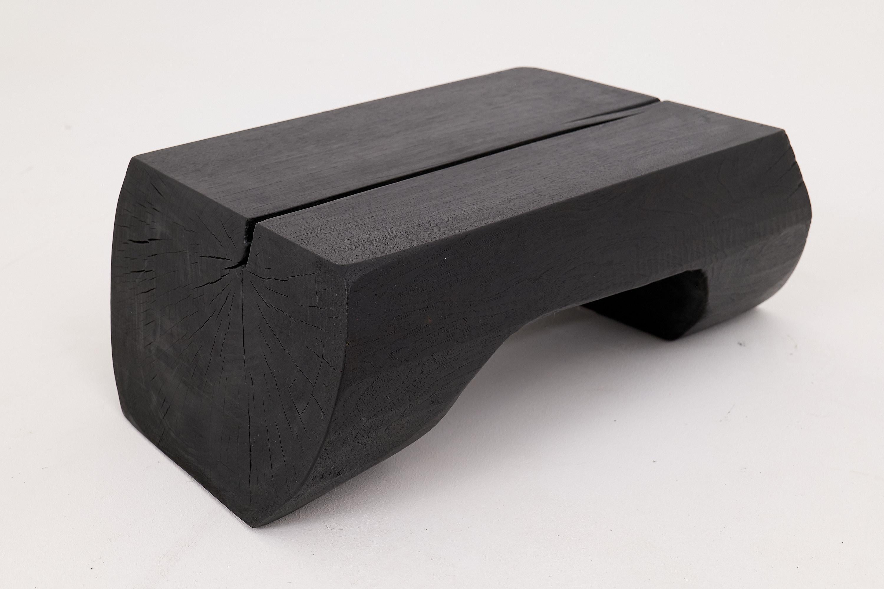 Sculptural Charred Wood Side Table in Solid Hardwood, Logniture For Sale 8