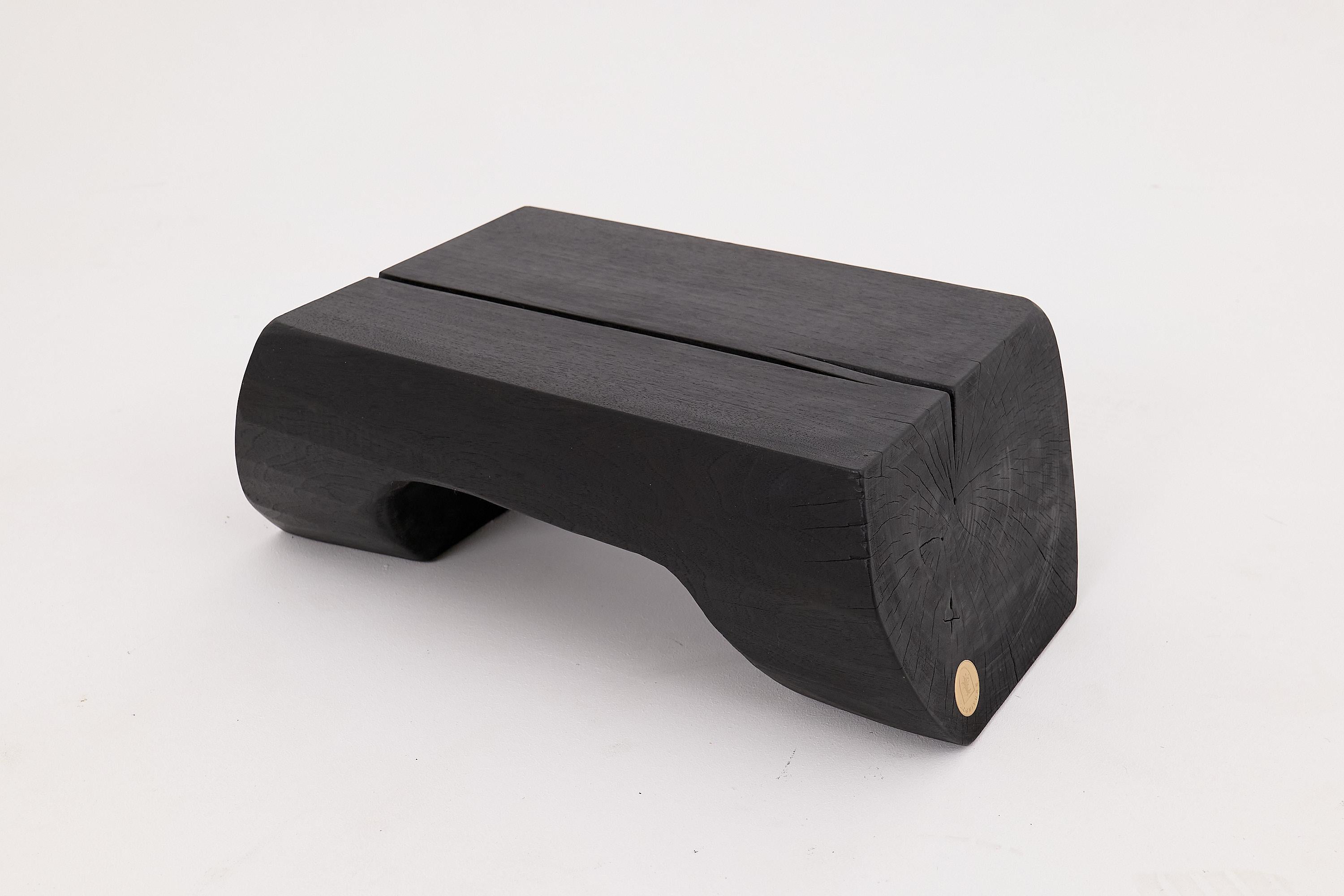 Croatian Sculptural Charred Wood Side Table in Solid Hardwood, Logniture For Sale