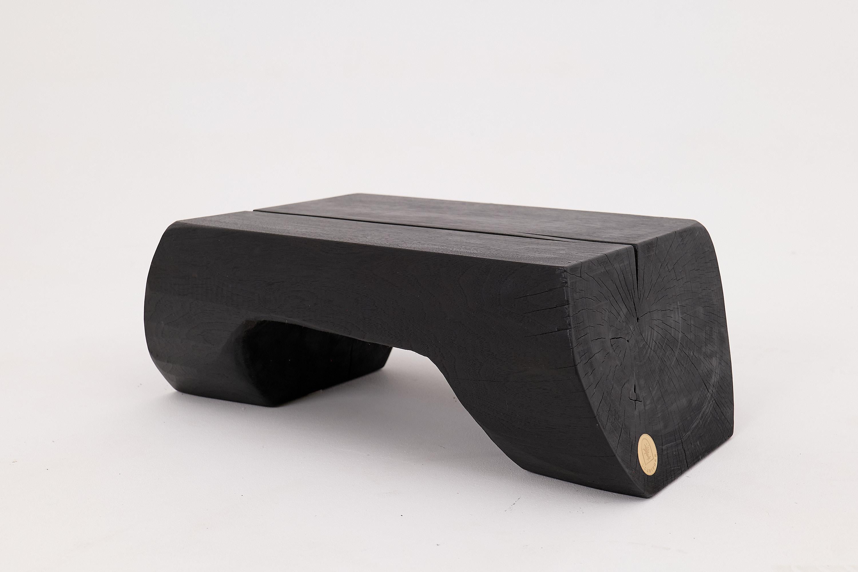 Carved Sculptural Charred Wood Side Table in Solid Hardwood, Logniture For Sale