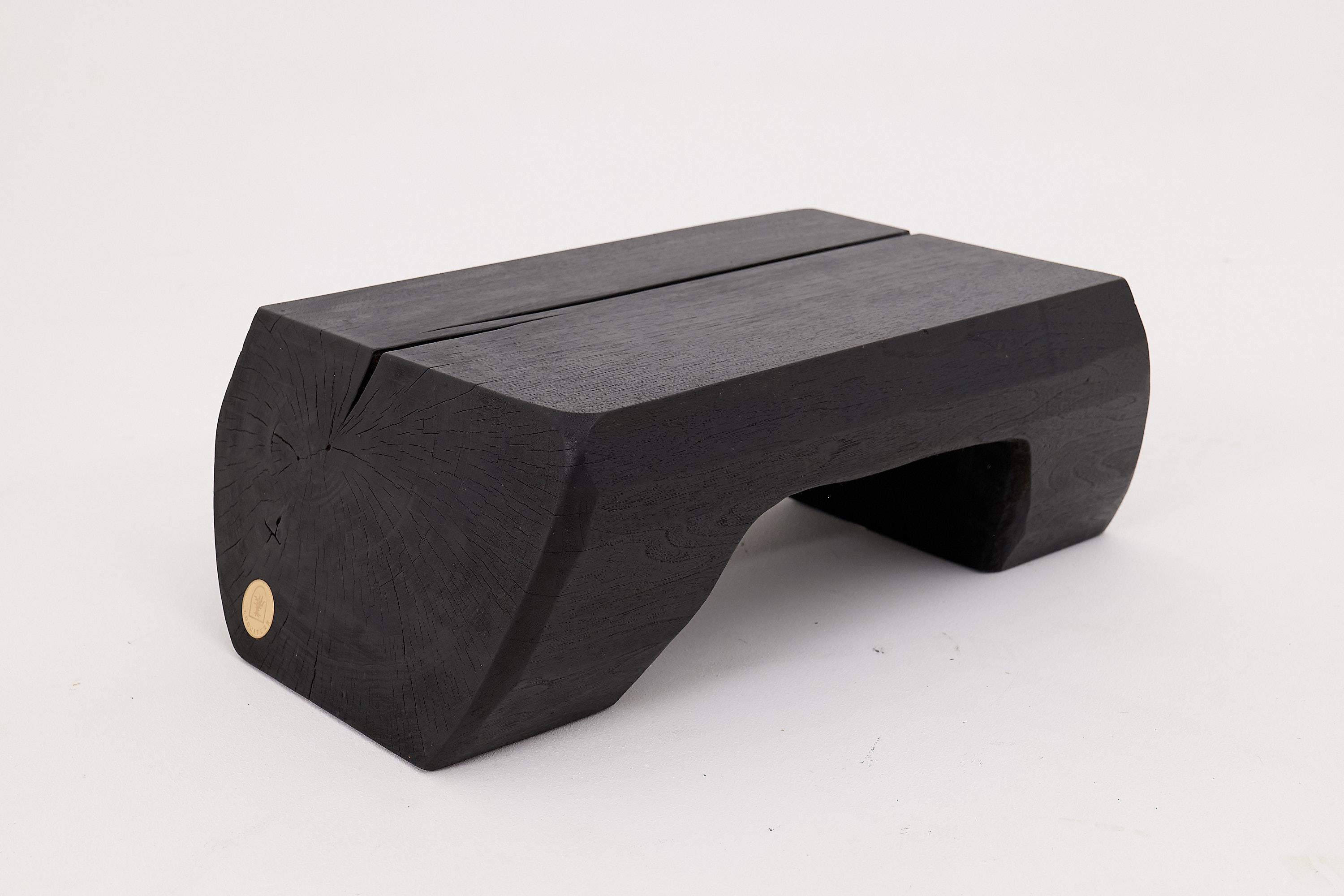 Sculptural Charred Wood Side Table in Solid Hardwood, Logniture For Sale 1