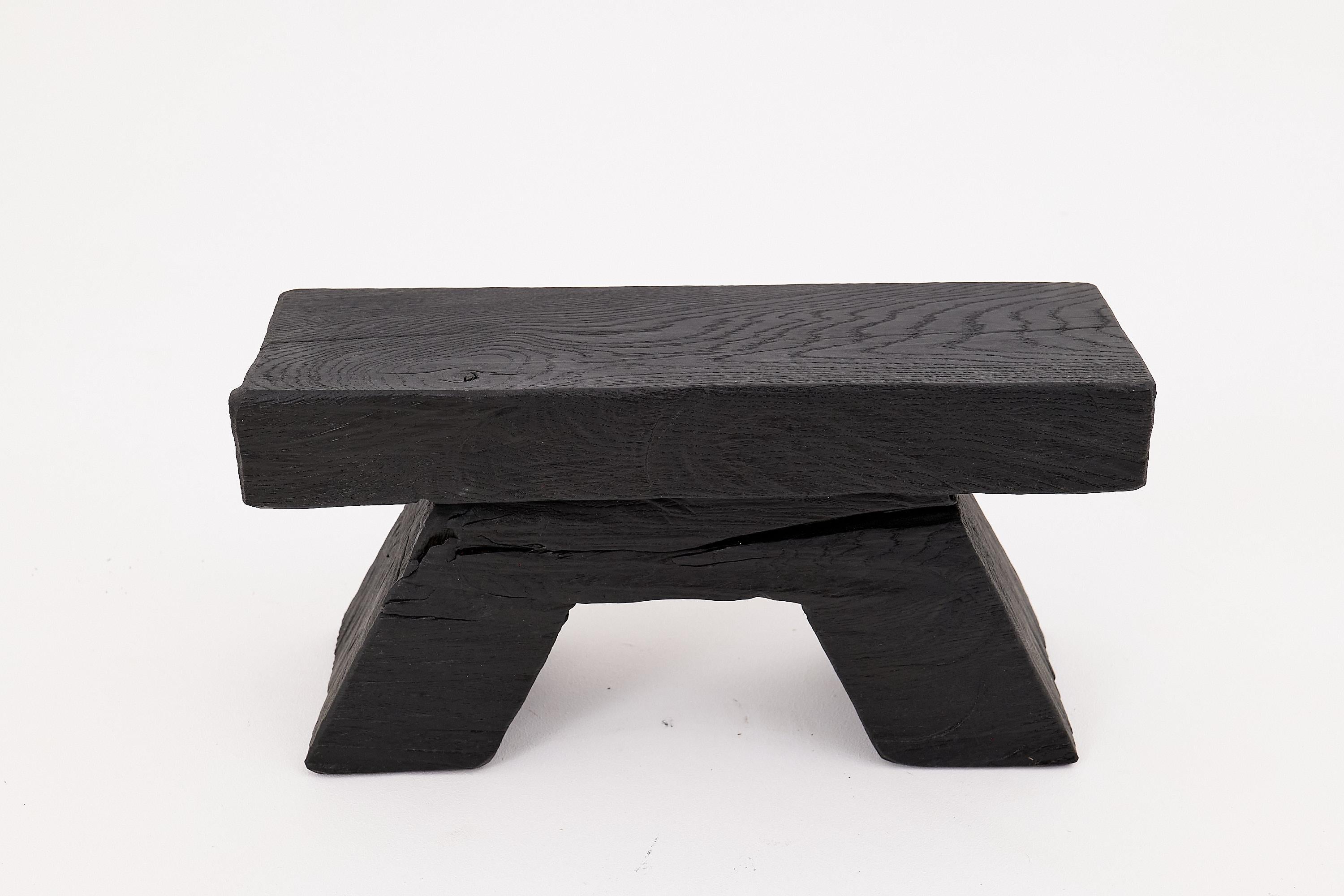Sculptural Charred Wood Stool with Geometric Base in Solid Hardwood, Logniture For Sale 4