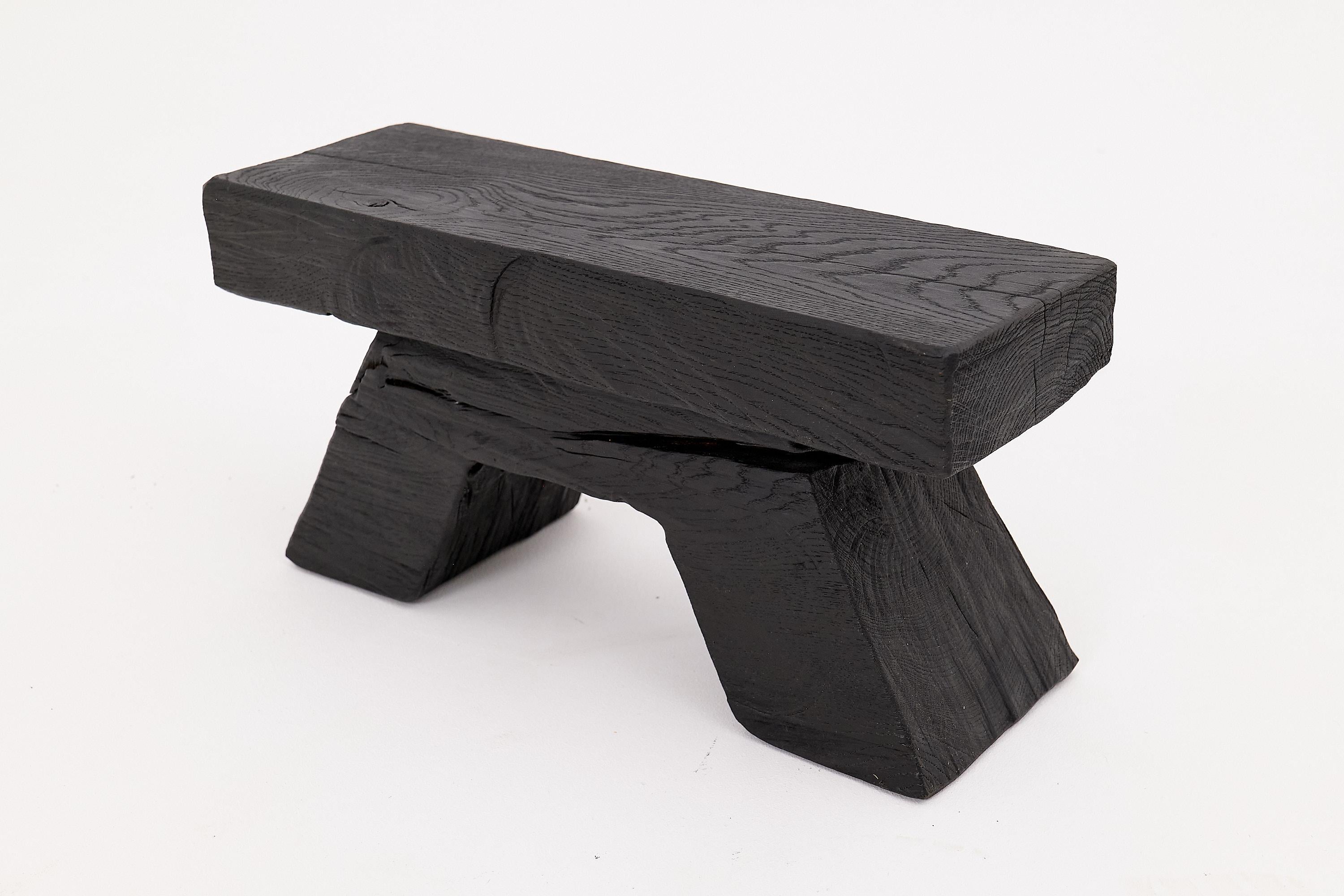 Sculptural Charred Wood Stool with Geometric Base in Solid Hardwood, Logniture For Sale 5