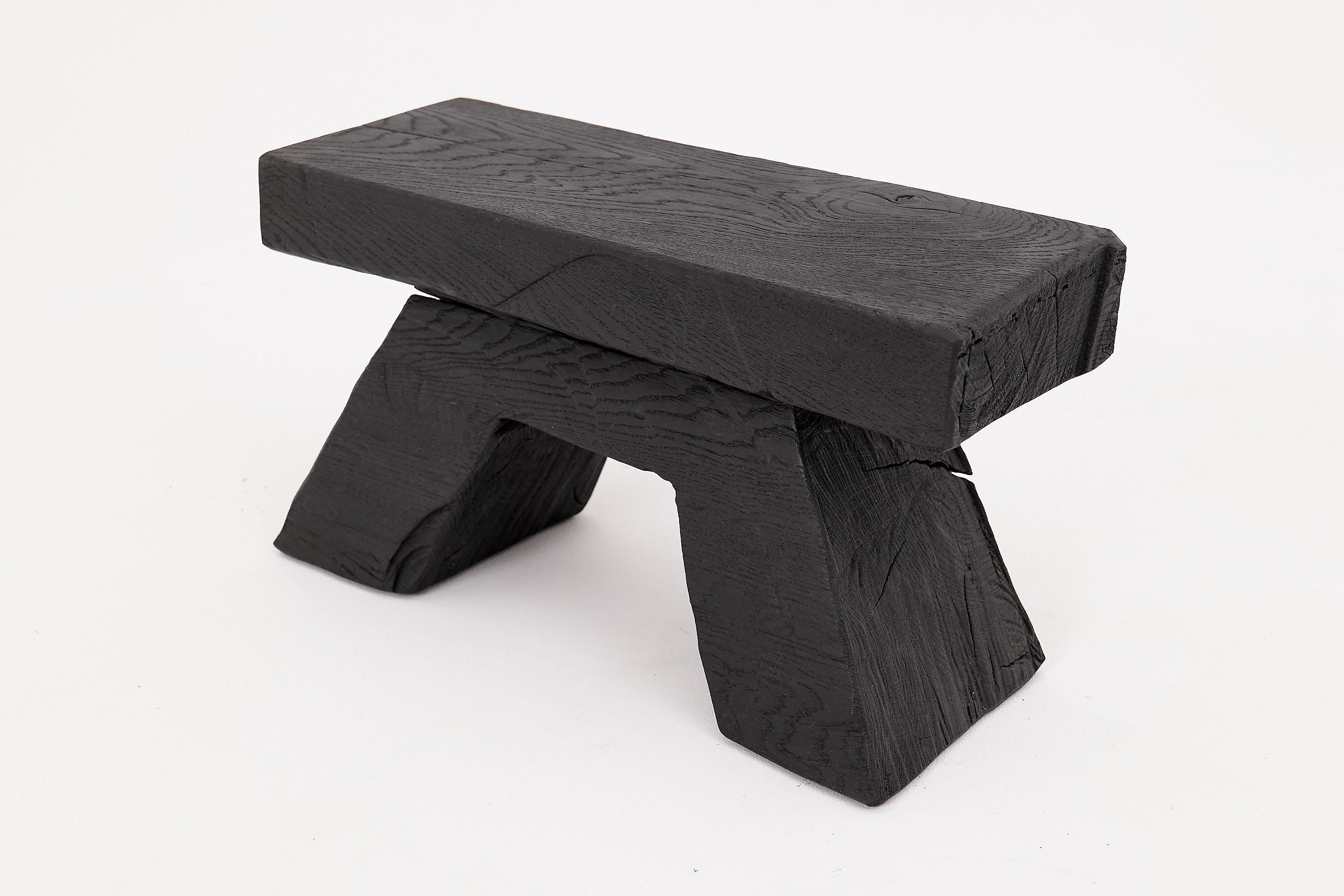 Sculptural Charred Wood Stool with Geometric Base in Solid Hardwood, Logniture For Sale 8