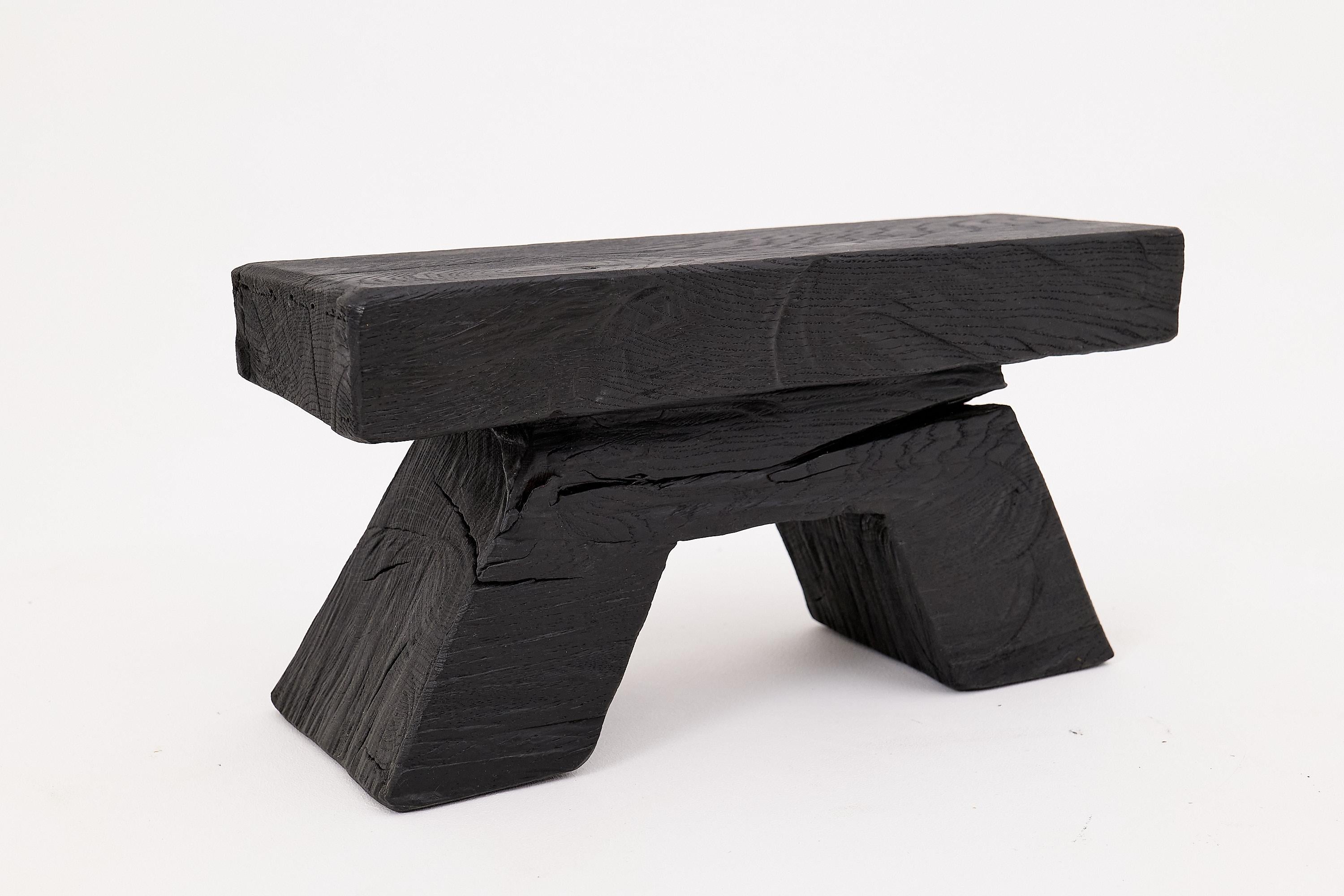 Sculptural Charred Wood Stool with Geometric Base in Solid Hardwood, Logniture For Sale 9