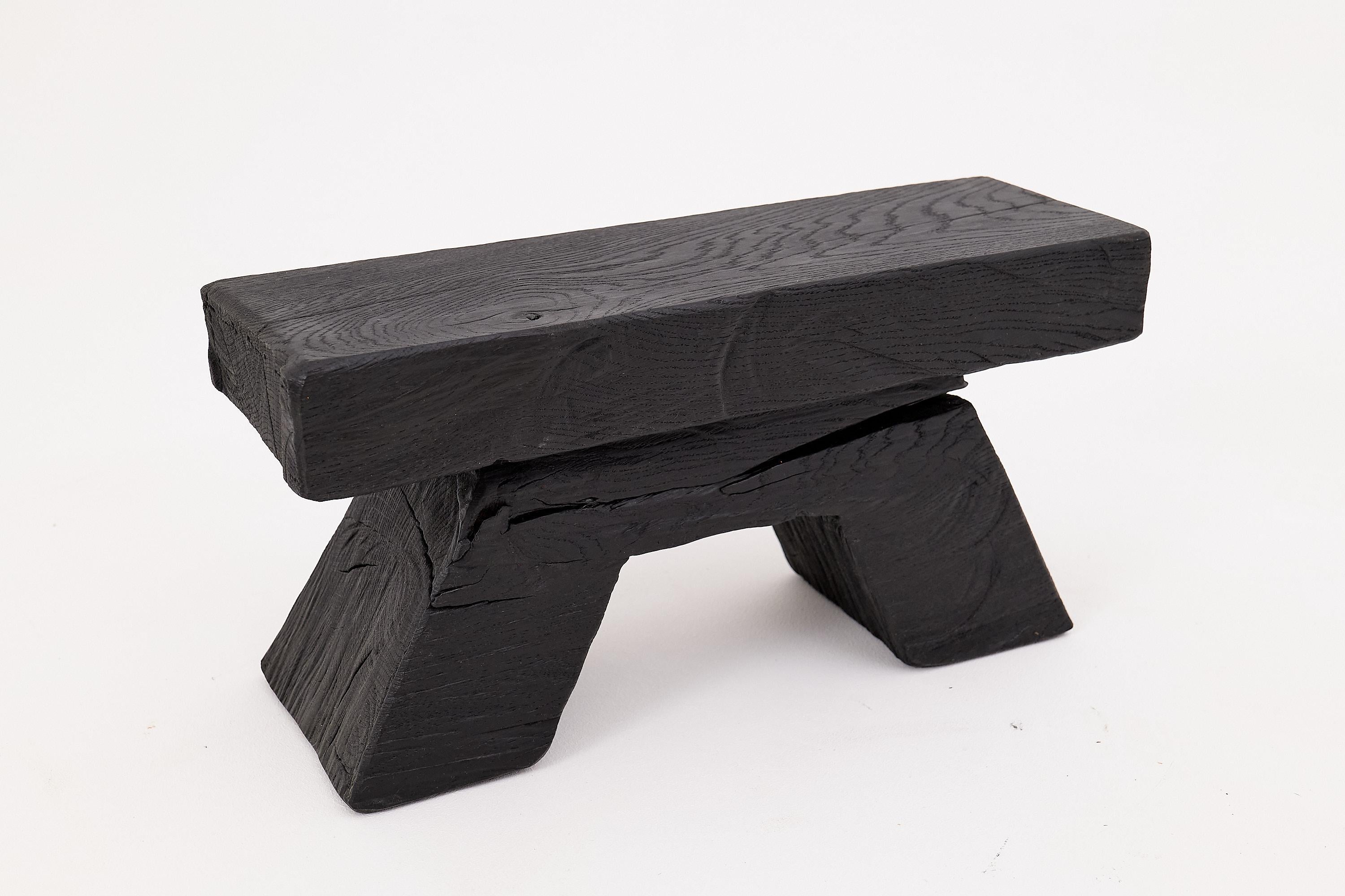 Sculptural Charred Wood Stool with Geometric Base in Solid Hardwood, Logniture For Sale 10