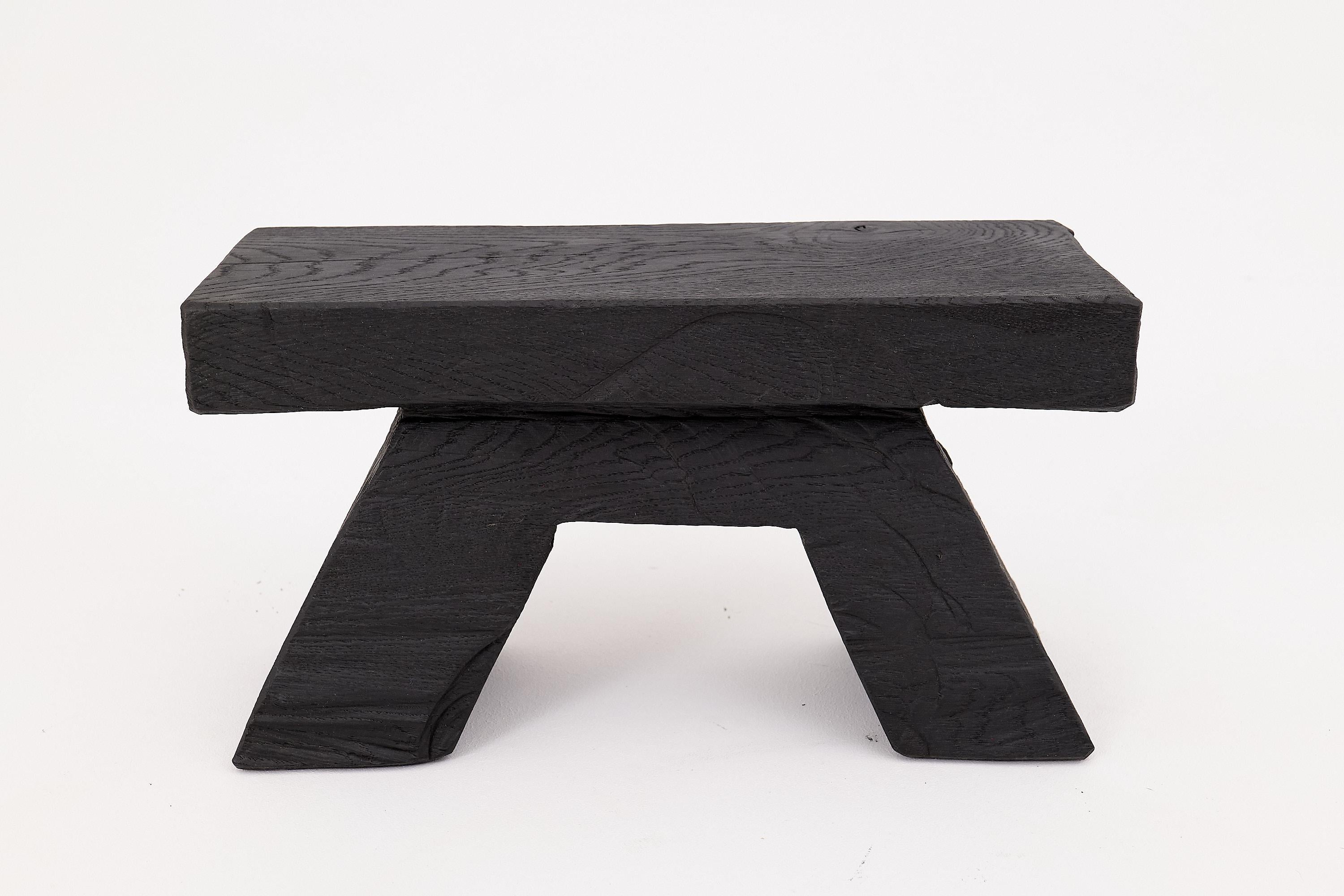 Sculptural Charred Wood Stool with Geometric Base in Solid Hardwood, Logniture In New Condition For Sale In Stara Gradiška, HR