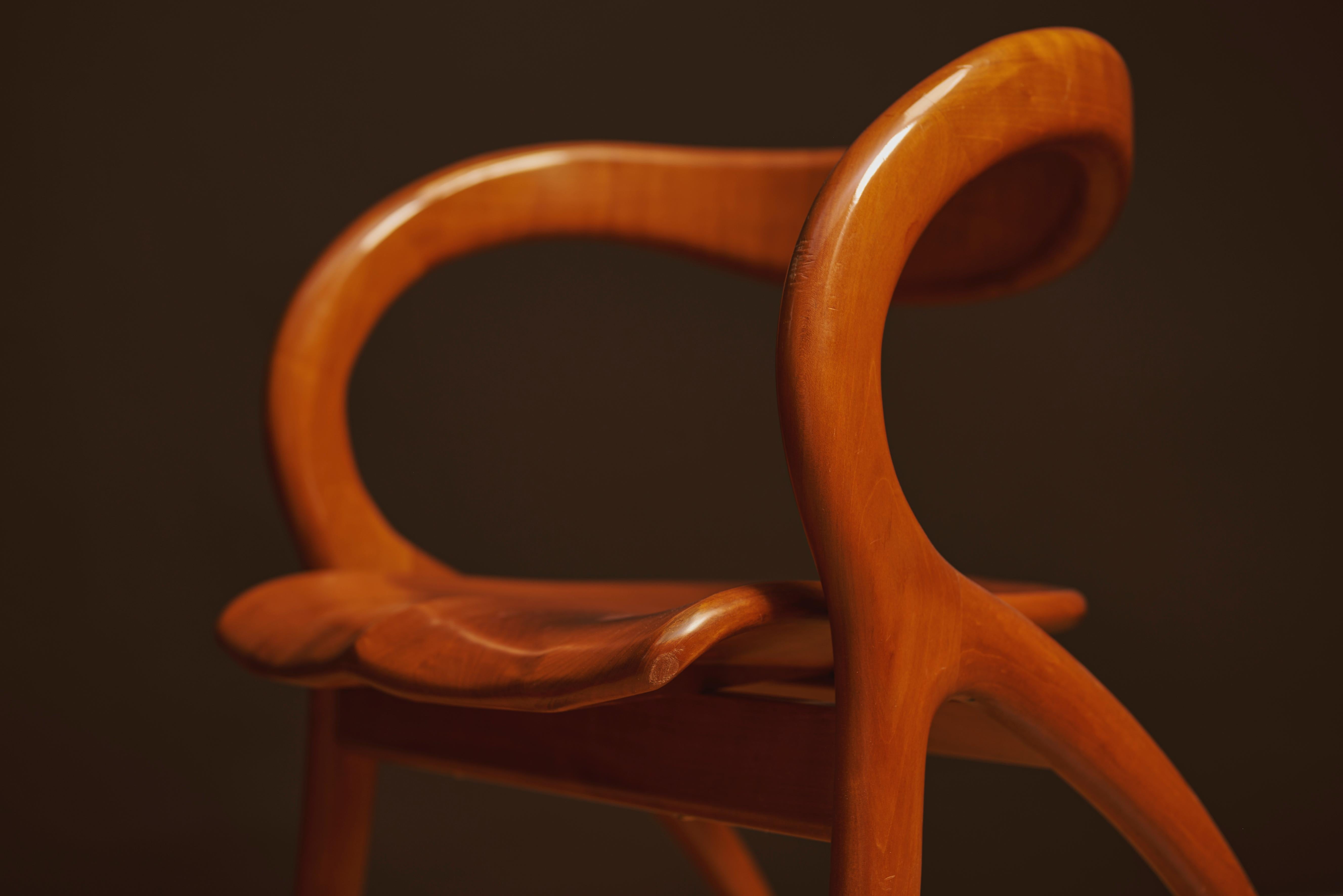 Post-Modern Sculptural cherry wood Armchair by A. Sibau, Italy, 1960s For Sale