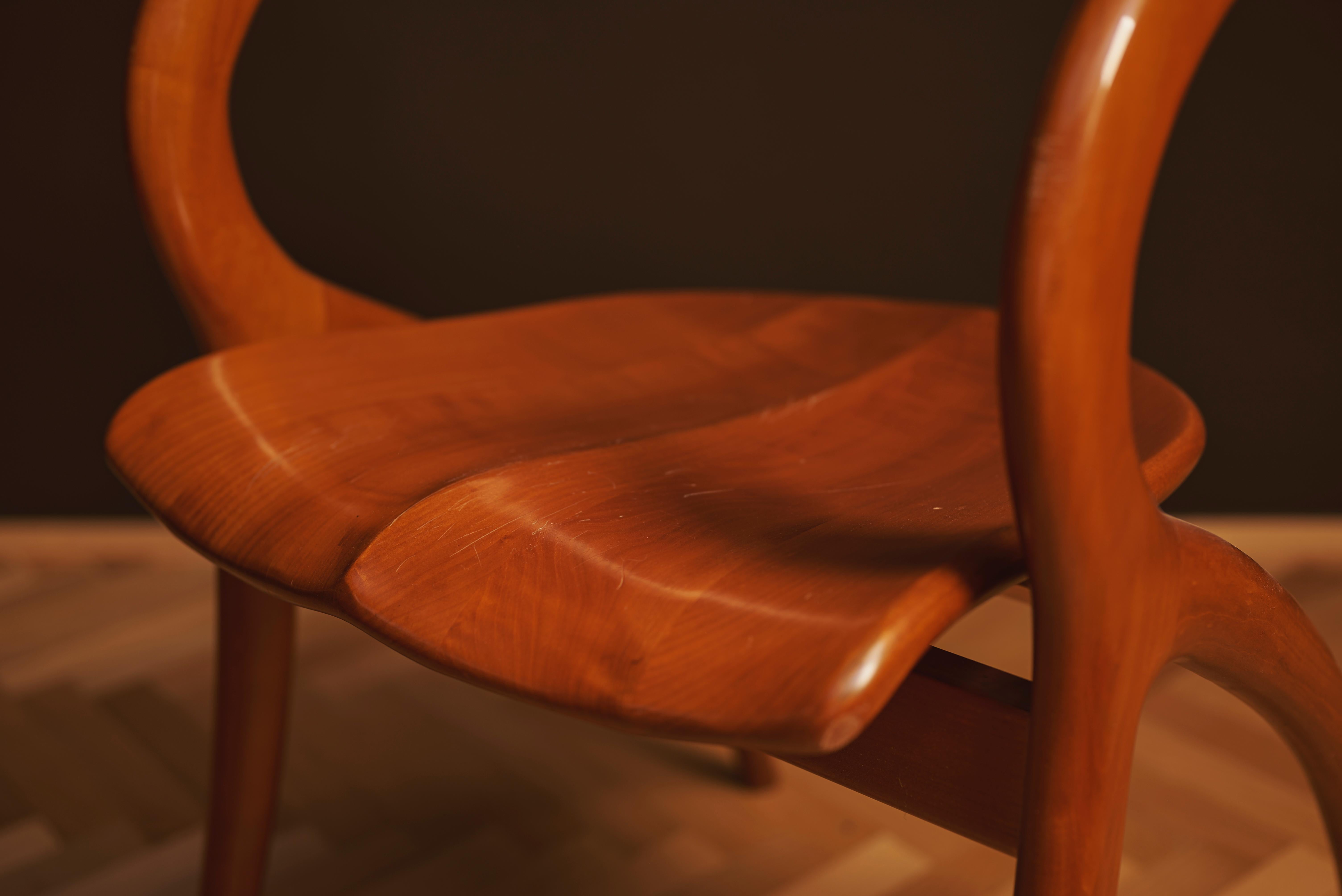 Italian Sculptural cherry wood Armchair by A. Sibau, Italy, 1960s For Sale