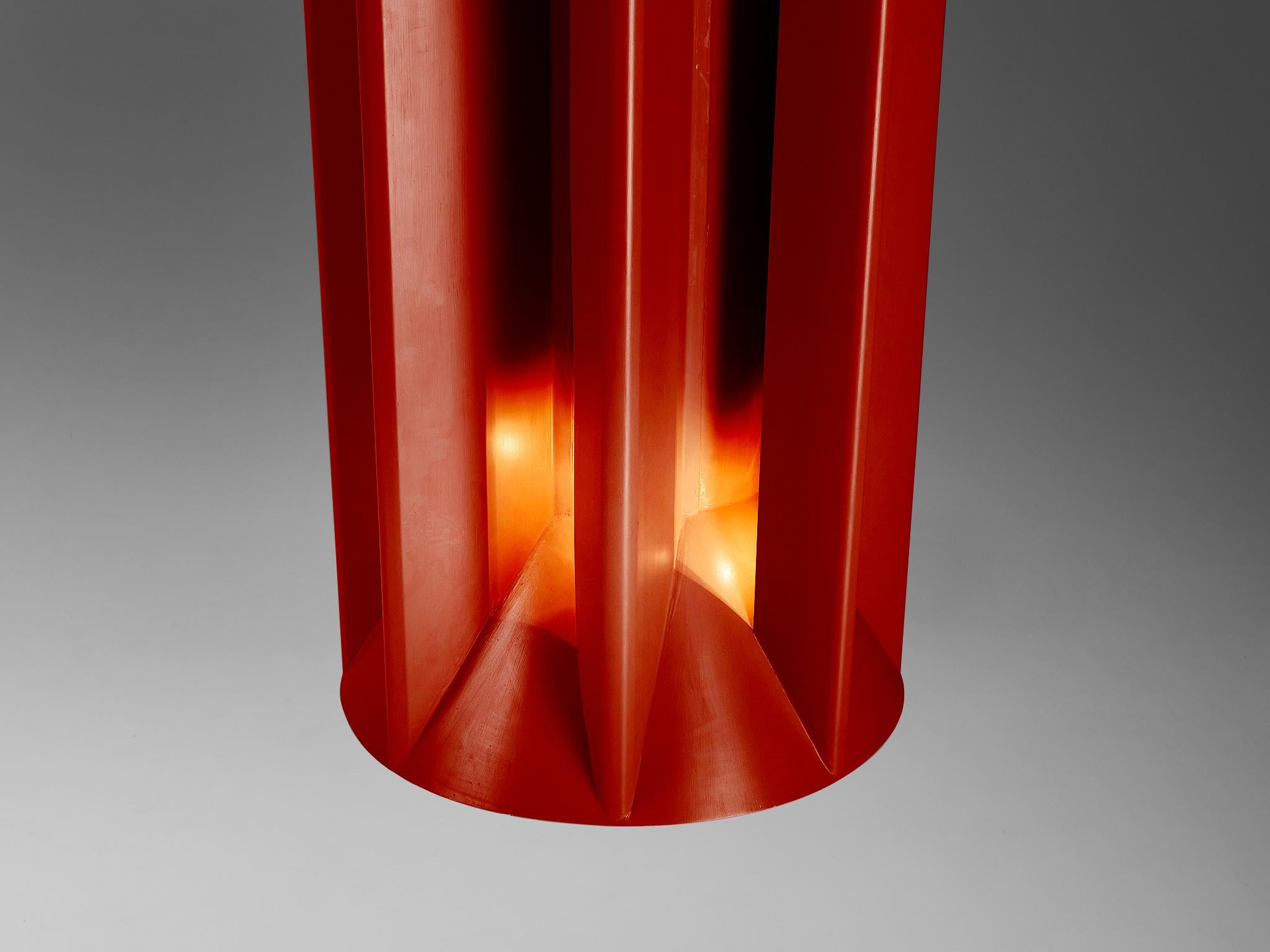Late 20th Century Sculptural Chimney in Burgundy Red Steel with Integrated Lights  For Sale