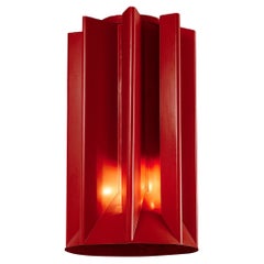 Retro Sculptural Chimney in Burgundy Red Steel with Integrated Lights 