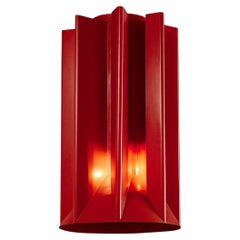 Sculptural Chimney in Burgundy Red Steel with Integrated Lights