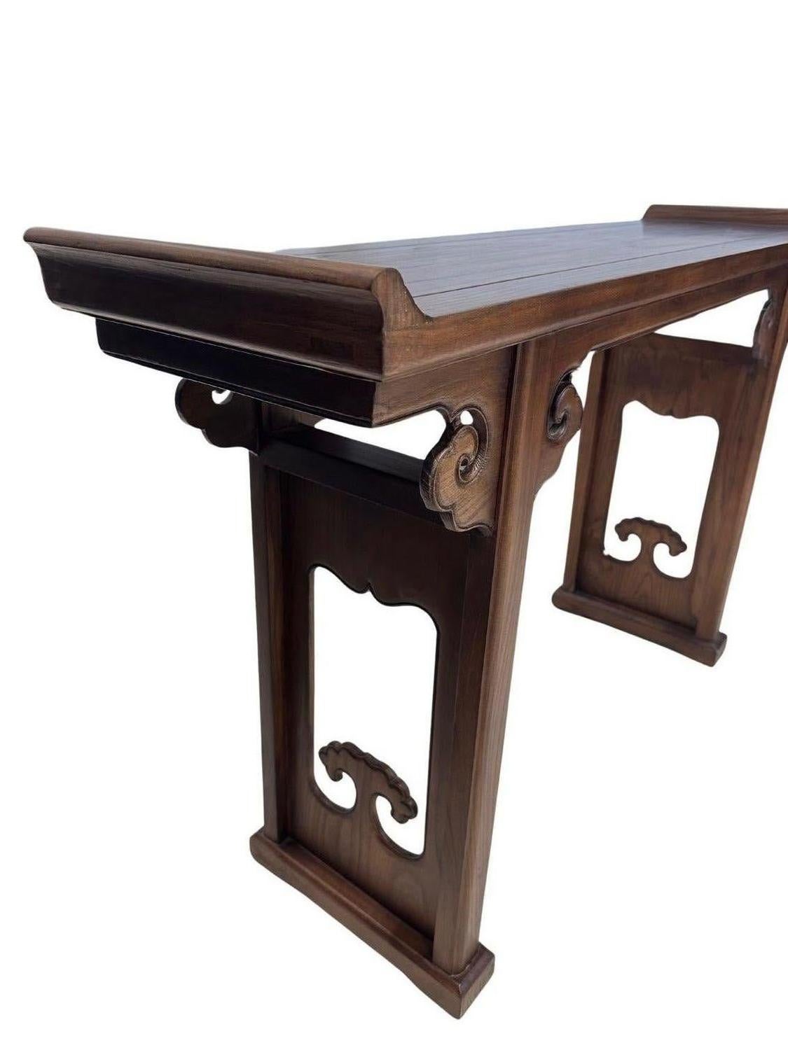 Hand-Crafted Sculptural Chinese Elm Wood Console Table For Sale