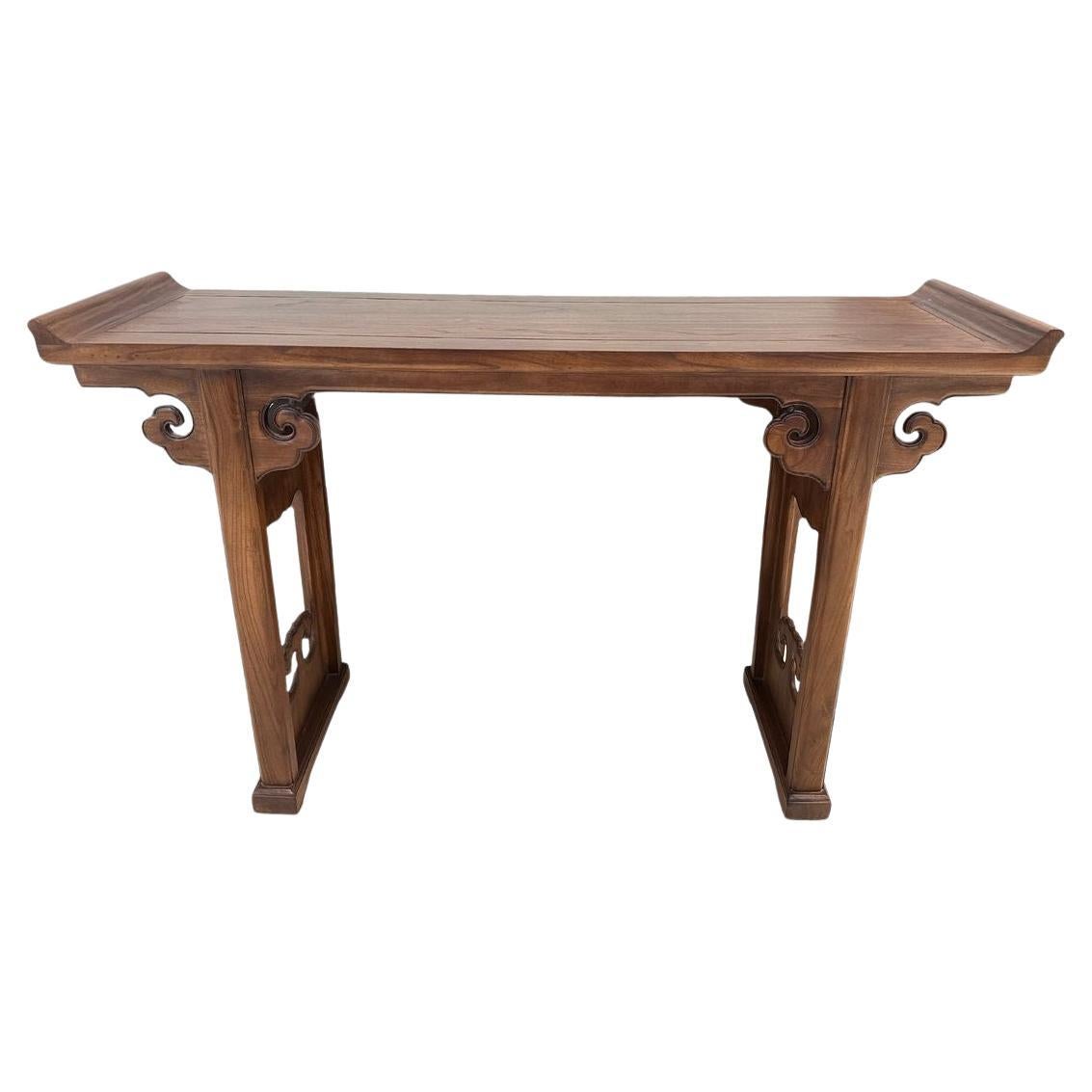 Sculptural Chinese Elm Wood Console Table For Sale