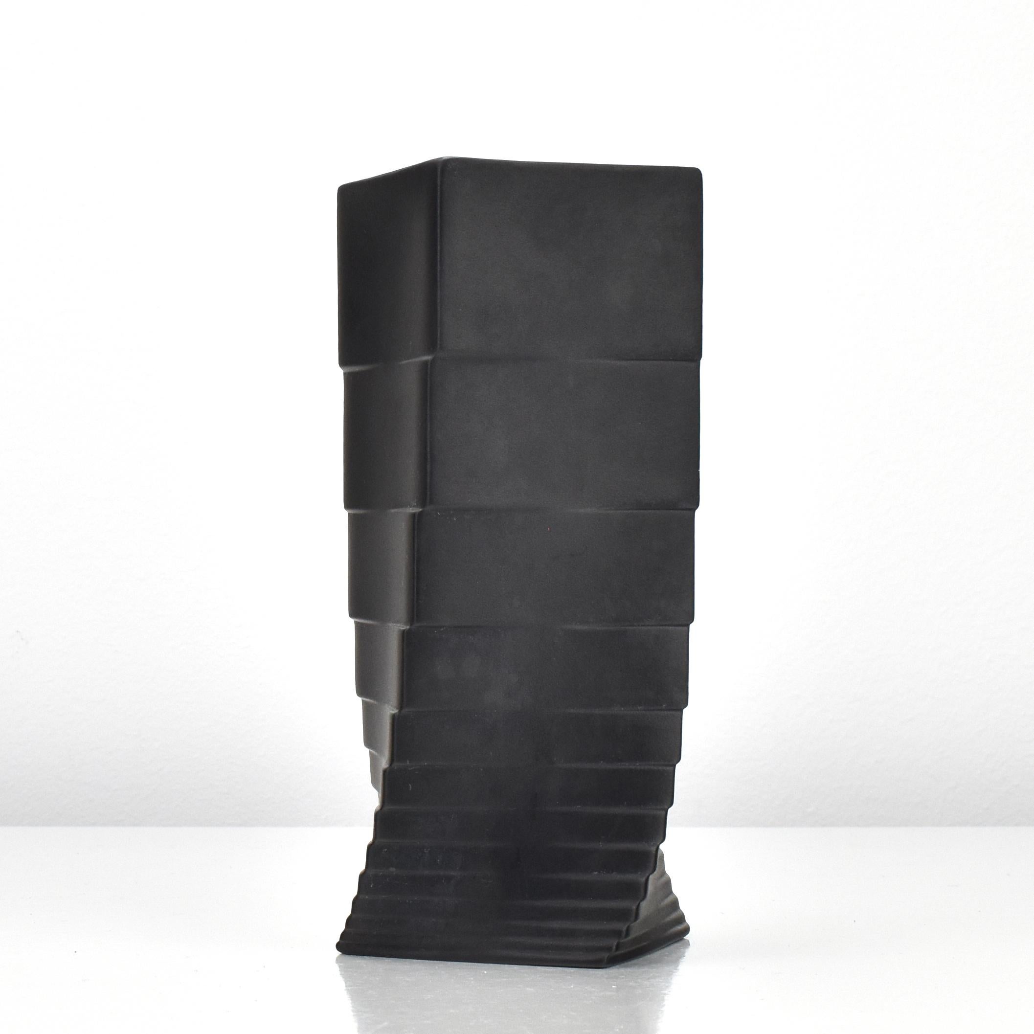 German Sculptural Christa Hausler Goltz Black Porcelain Vase by Rosenthal Studio Line For Sale