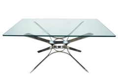 Tavolino scultoreo in vetro e cromo di Roger Sprunger per Dunbar