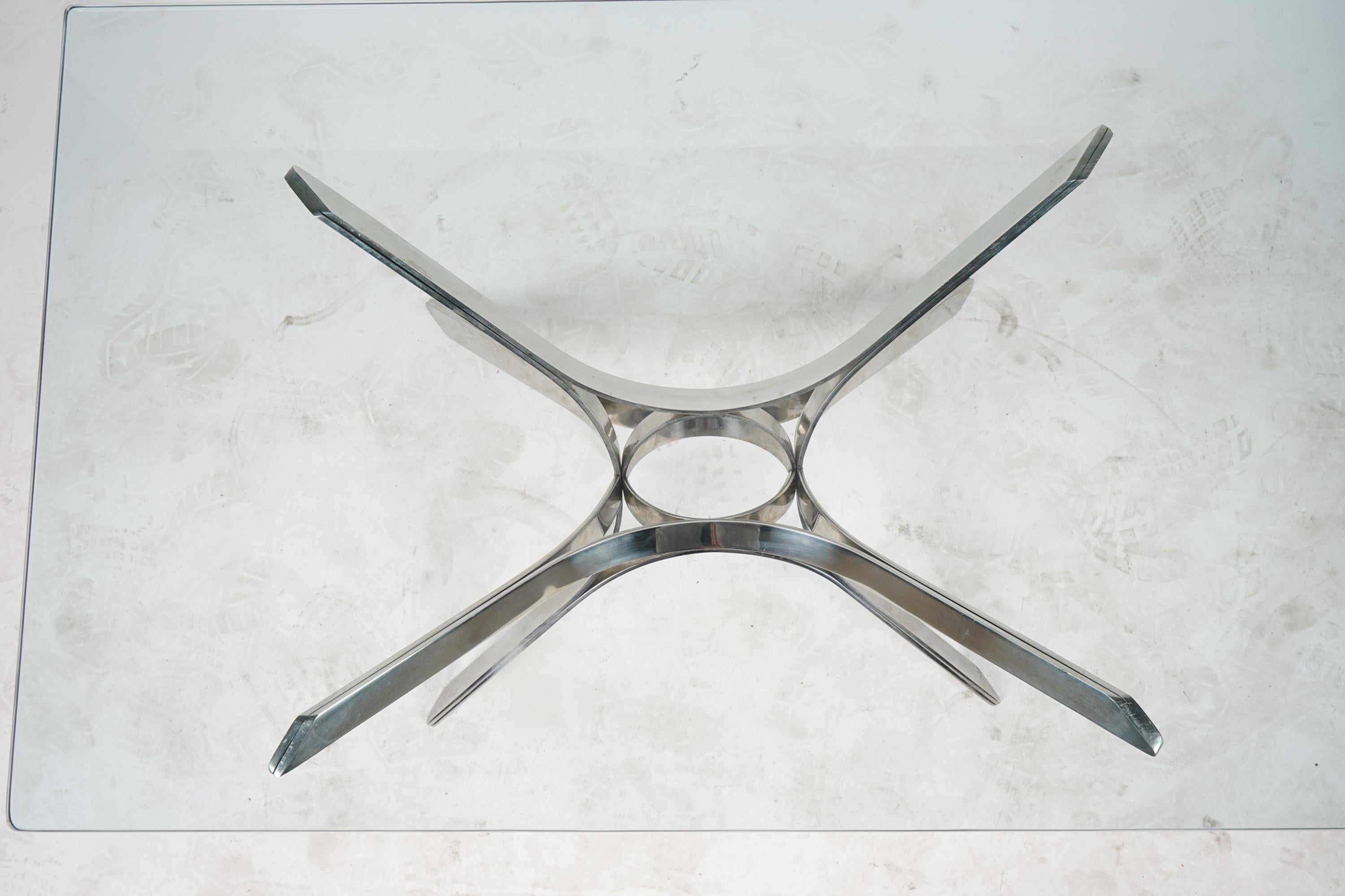 Plated Sculptural Chrome and Glass Coffee Table by Roger Sprunger for Dunbar For Sale