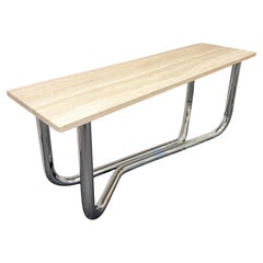 Table console sculpturale en chrome et travertin attribuée à Paul Tuttle