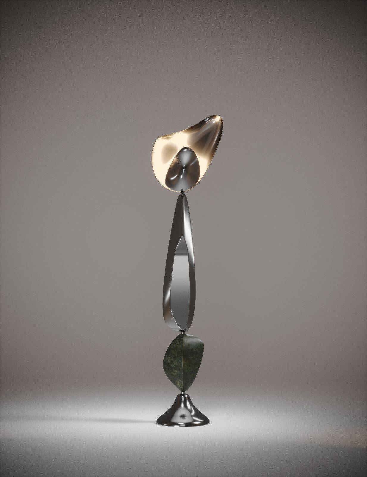 Sculptural Chrome Finish Floor Lamp with Parchment Inlay by Kifu Paris In New Condition For Sale In New York, NY