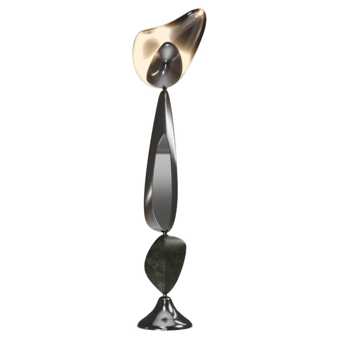 Sculptural Chrome Finish Floor Lamp with Parchment Inlay by Kifu Paris For Sale
