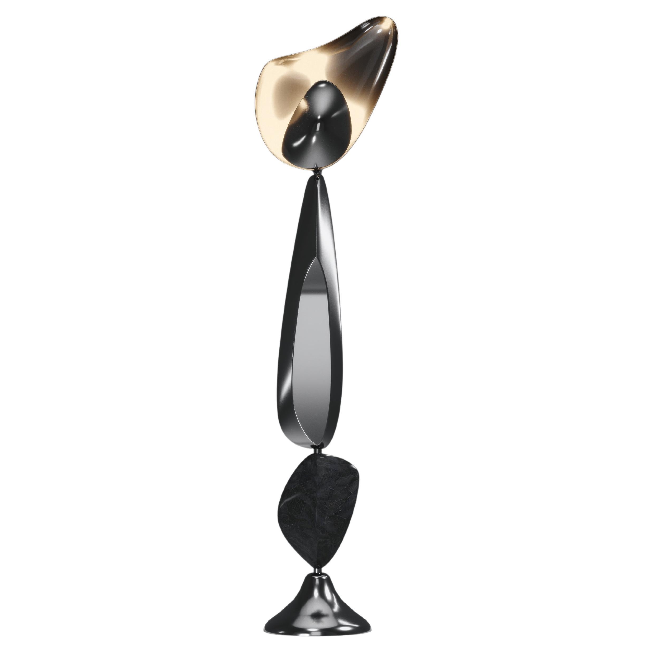 Sculptural Chrome Finish Floor Lamp with Pen Shell Inlay by Kifu Paris For Sale