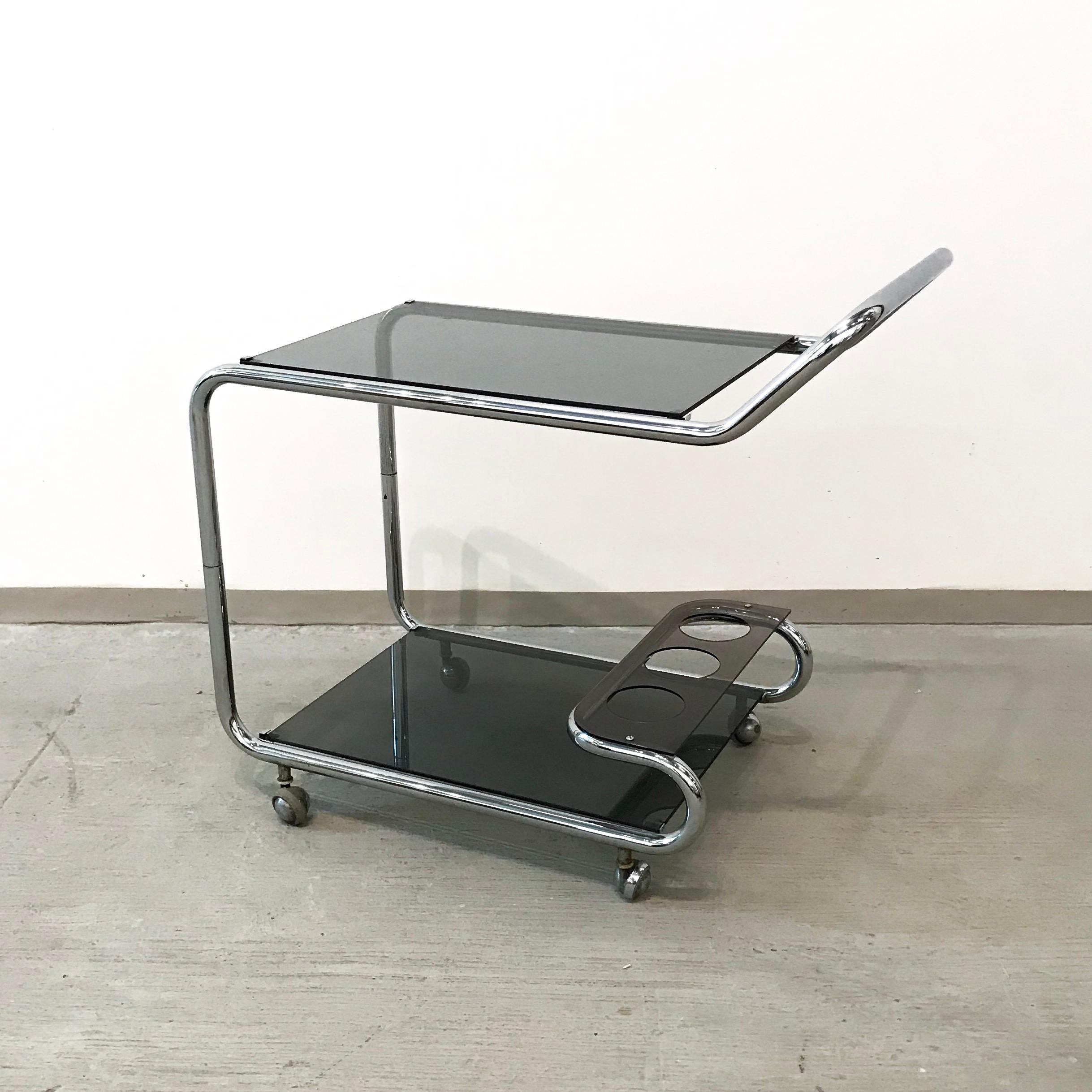 Mid-Century Modern Sculptural Chromed Bar Cart For Sale