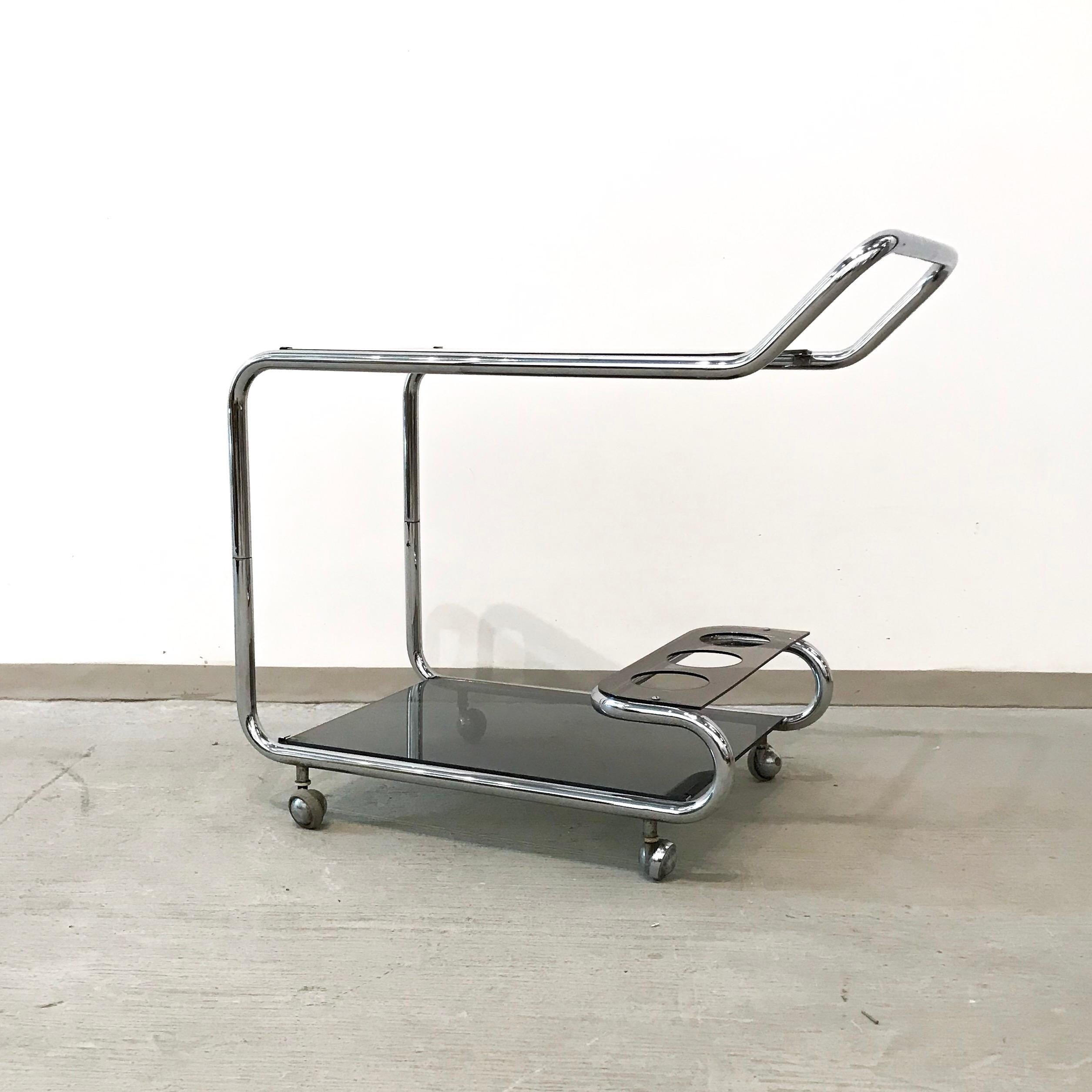 American Sculptural Chromed Bar Cart For Sale