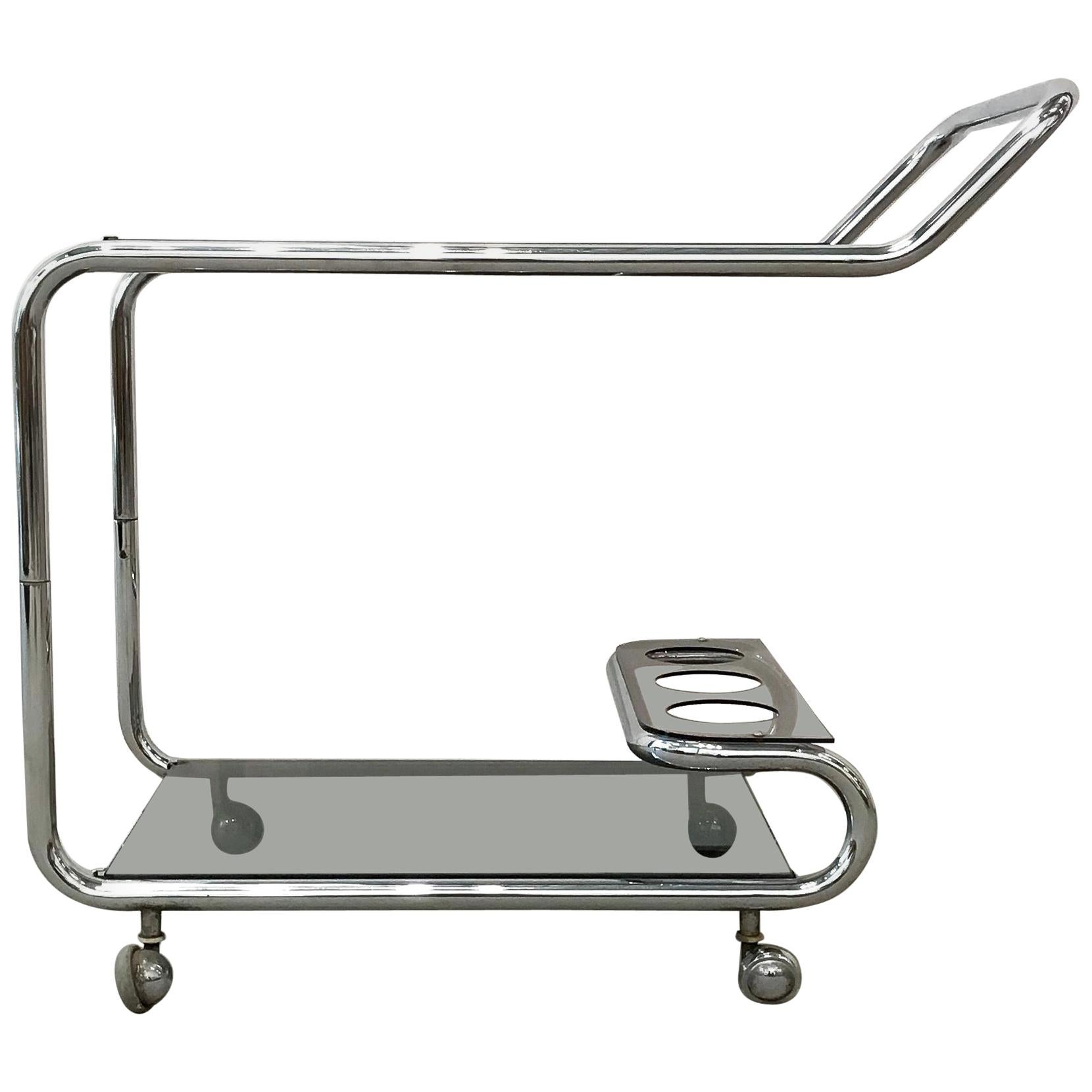Sculptural Chromed Bar Cart For Sale