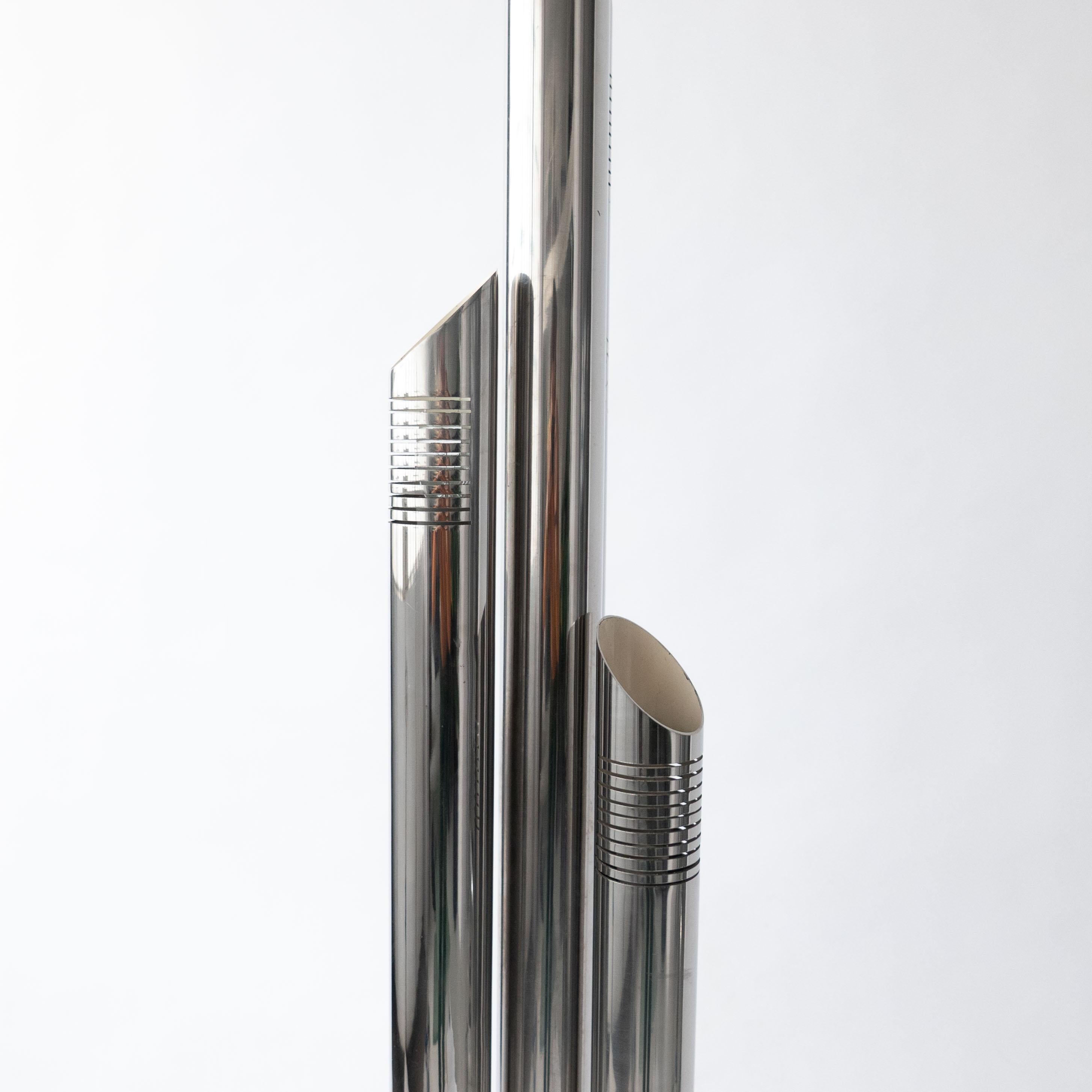 Late 20th Century Sculptural Chromed Floor Lamp by Goffredo Reggiani, Italian Collectible Design For Sale