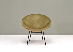 Sculptural Circle Chair in Original Mohair Velvet and Black Metal Base, 1950's