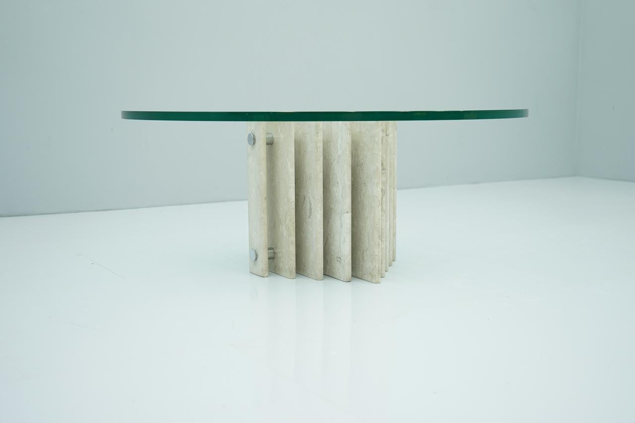 Sculptural Circular Travertine Coffee Table with a Glass Top, 1970 In Good Condition In Frankfurt / Dreieich, DE