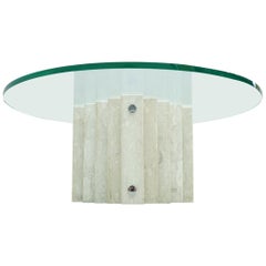 Sculptural Circular Travertine Coffee Table with a Glass Top, 1970