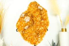 Sculptural Citrine Cluster with Rare Flower Stalactite, Golden Yellow, on Stand