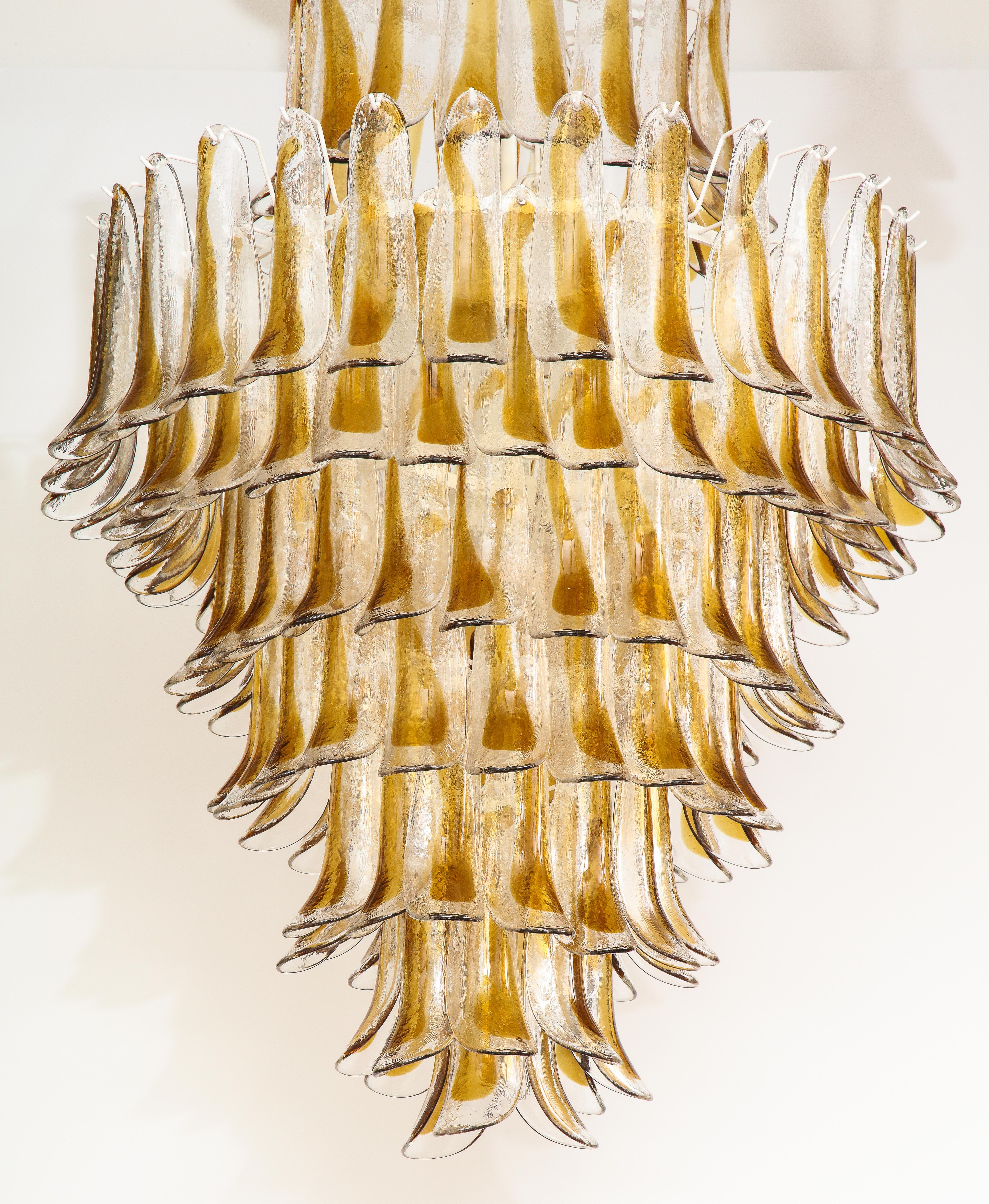 Contemporary Sculptural Clear and Amber Murano Glass Petals or 