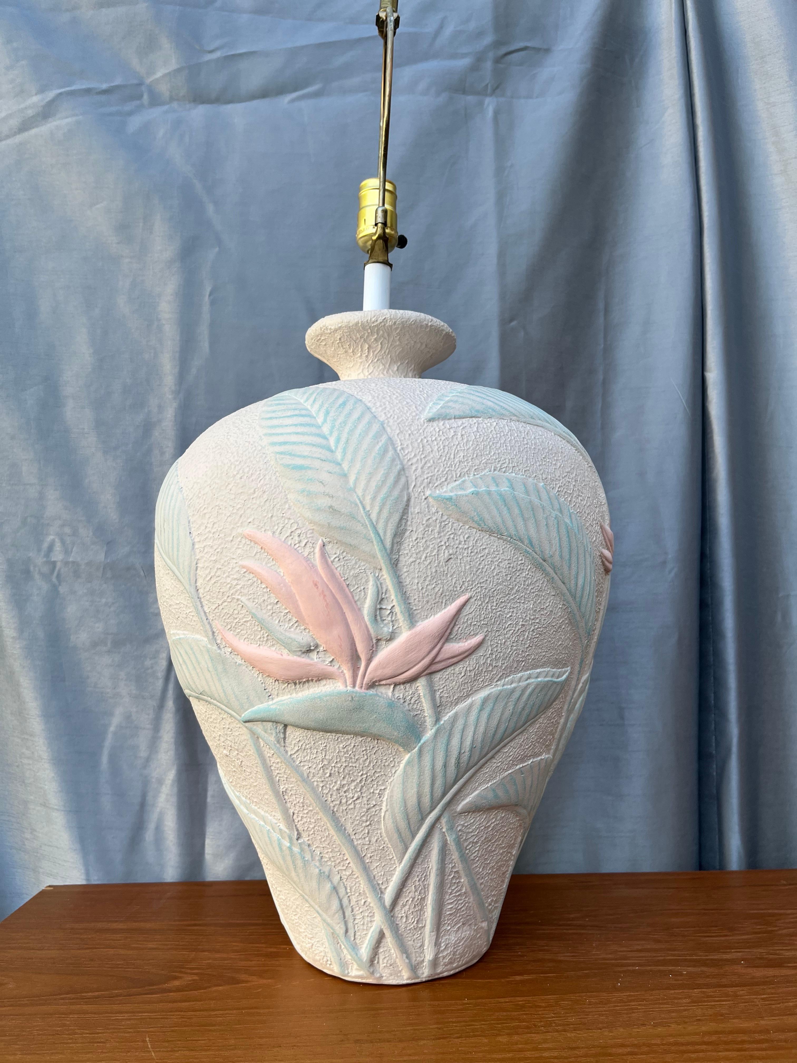 Late 20th Century Sculptural Coastal Style Bird of Paradise Plaster Table Lamp.Circa 1980s  For Sale