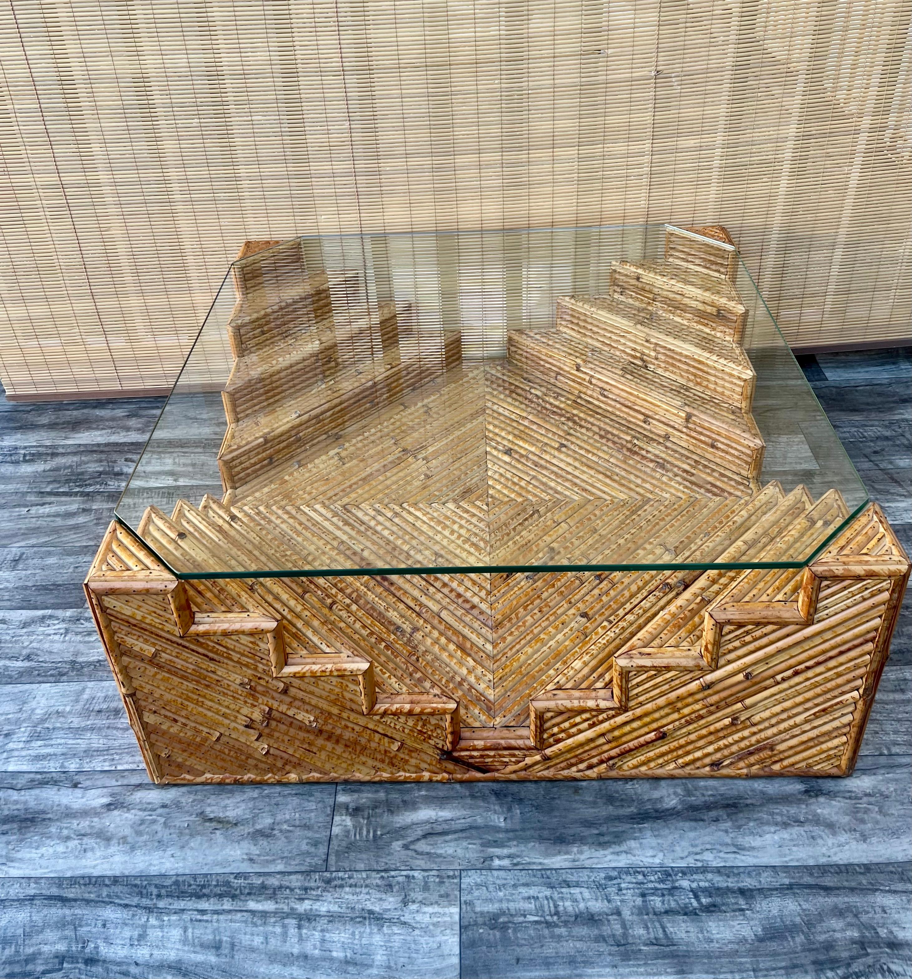 Unknown Sculptural Coastal Style Split Bamboo Coffee Table. Circa1980s  For Sale