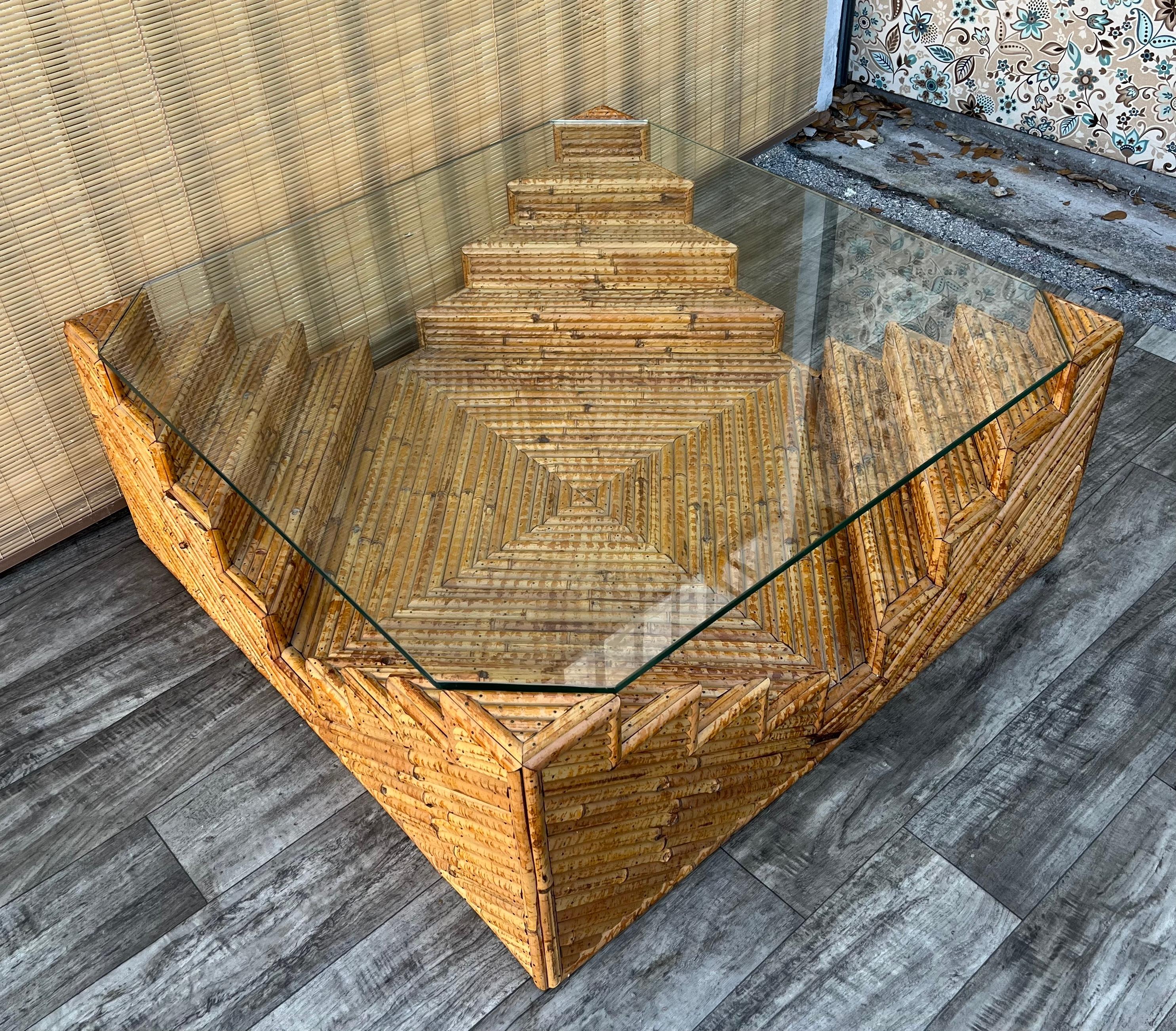 Late 20th Century Sculptural Coastal Style Split Bamboo Coffee Table. Circa1980s  For Sale