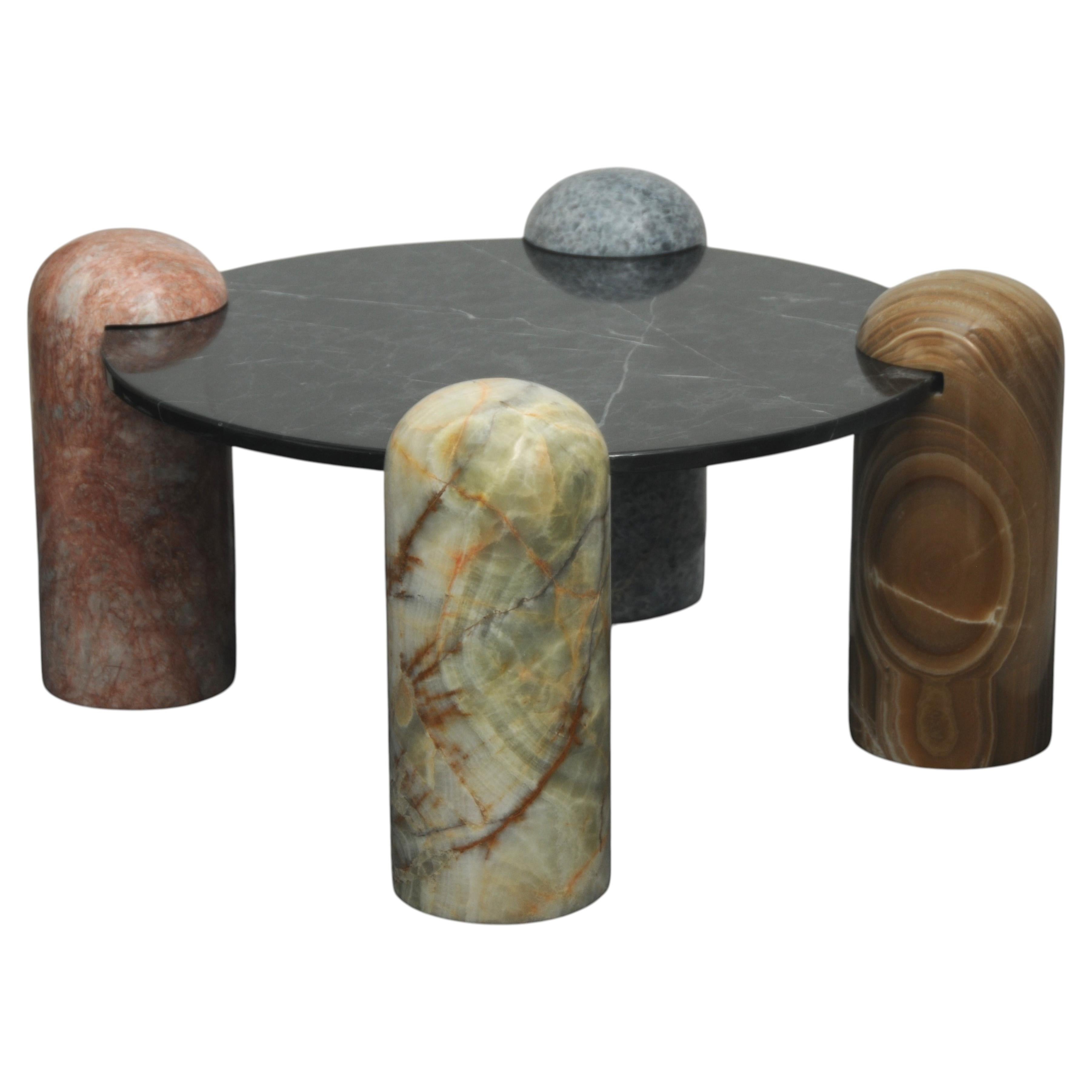 Sculptural Coffee Table, Hand-Carved Stone & Onyx, 100cm Diameter, Panorammma For Sale