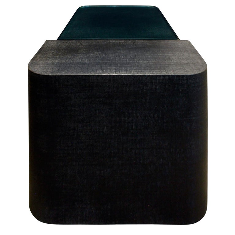 Sculptural Coffee Table in Black Lacquered Linen and Glass ...