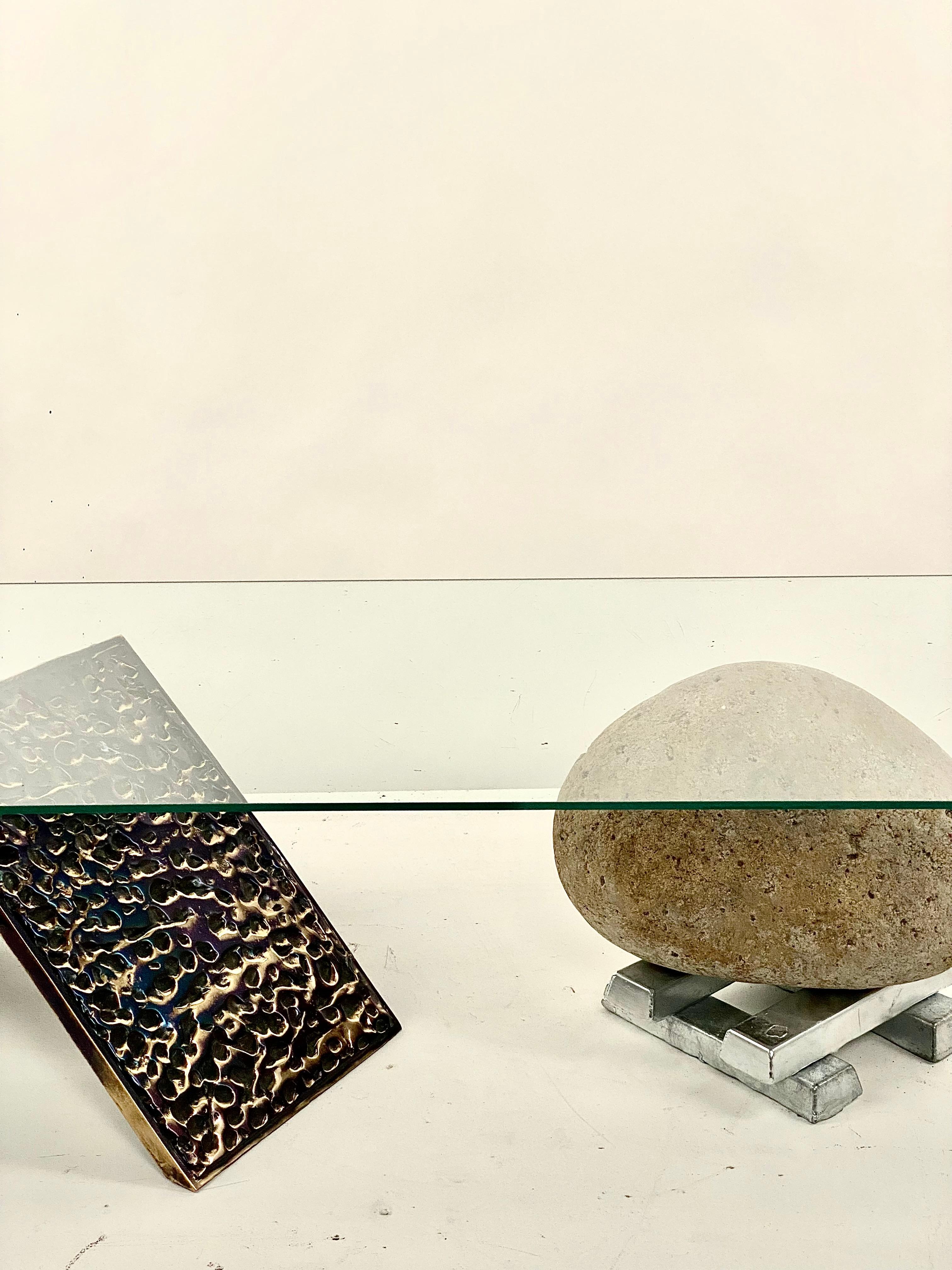 Contemporary Sculptural Coffee Table in Bronze, Pewter and Stone 21st Century by Mattia Biagi For Sale