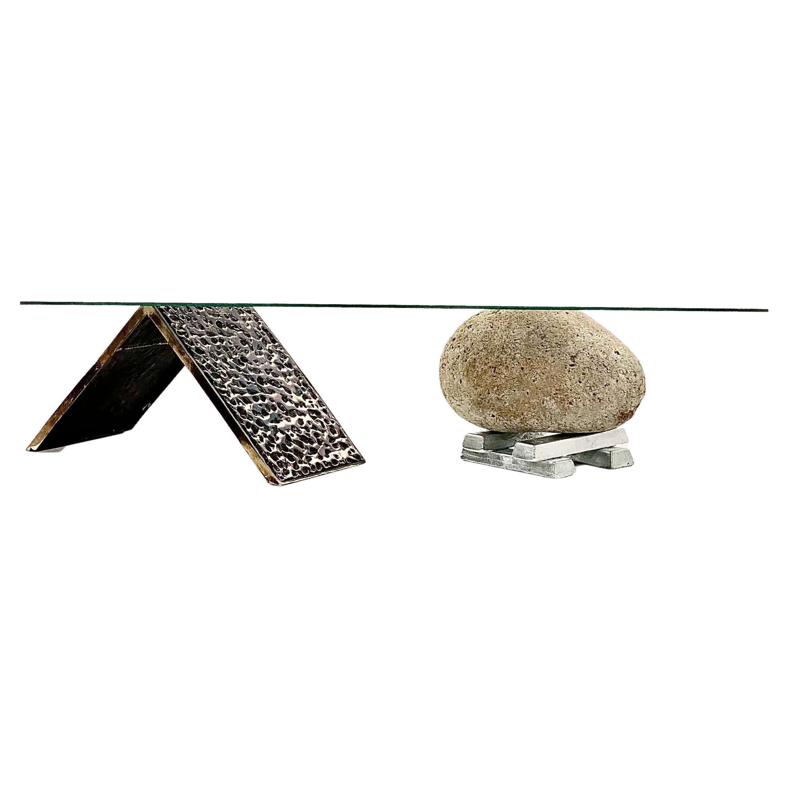 Sculptural Coffee Table in Bronze,Pewter and Stone 21st Century by Mattia Biagi