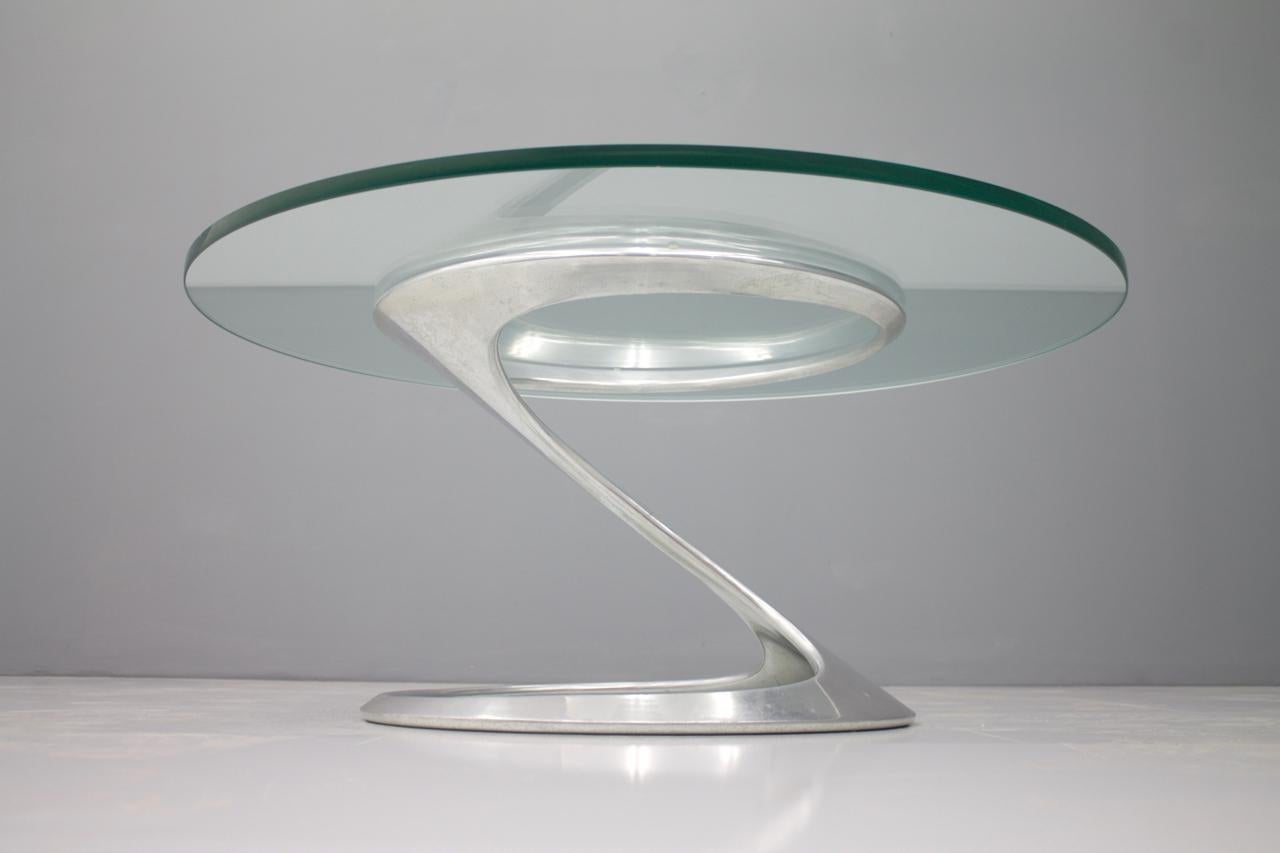 Space Age Sculptural Coffee Table in Glass and Aluminum by Knut Hesterberg, 1974