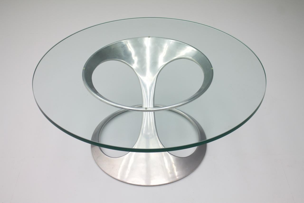 German Sculptural Coffee Table in Glass and Aluminum by Knut Hesterberg, 1974