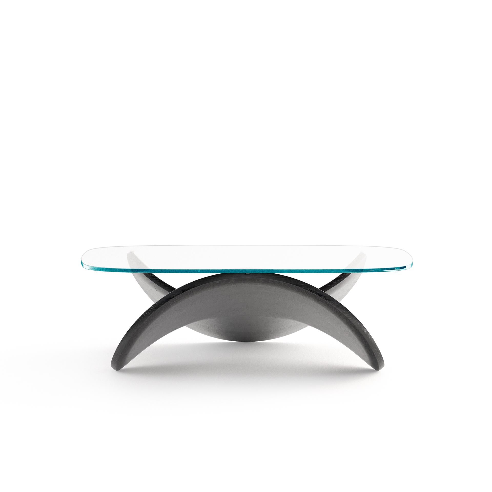 Italian Sculptural Coffee Table in Steam-Bent Solid Wood and Glass, Black, Italy For Sale