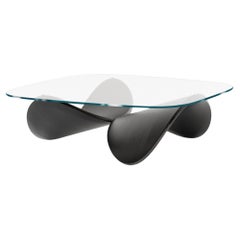 Sculptural Coffee Table in Steam-Bent Solid Wood and Glass, Black, Italy