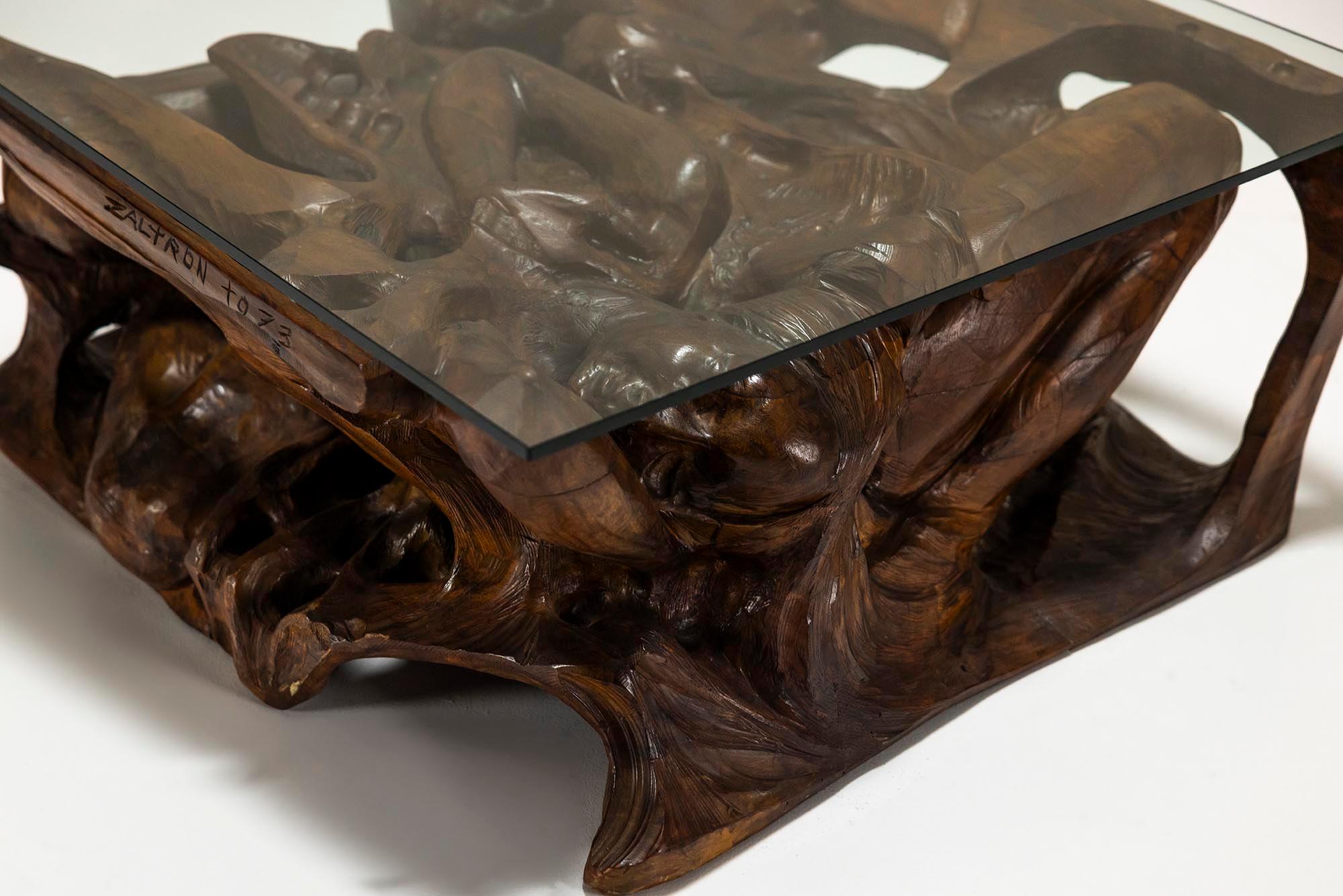 Sculptural Coffee Table in Wood and Glass by Gian Paulo Zaltron For Sale 4